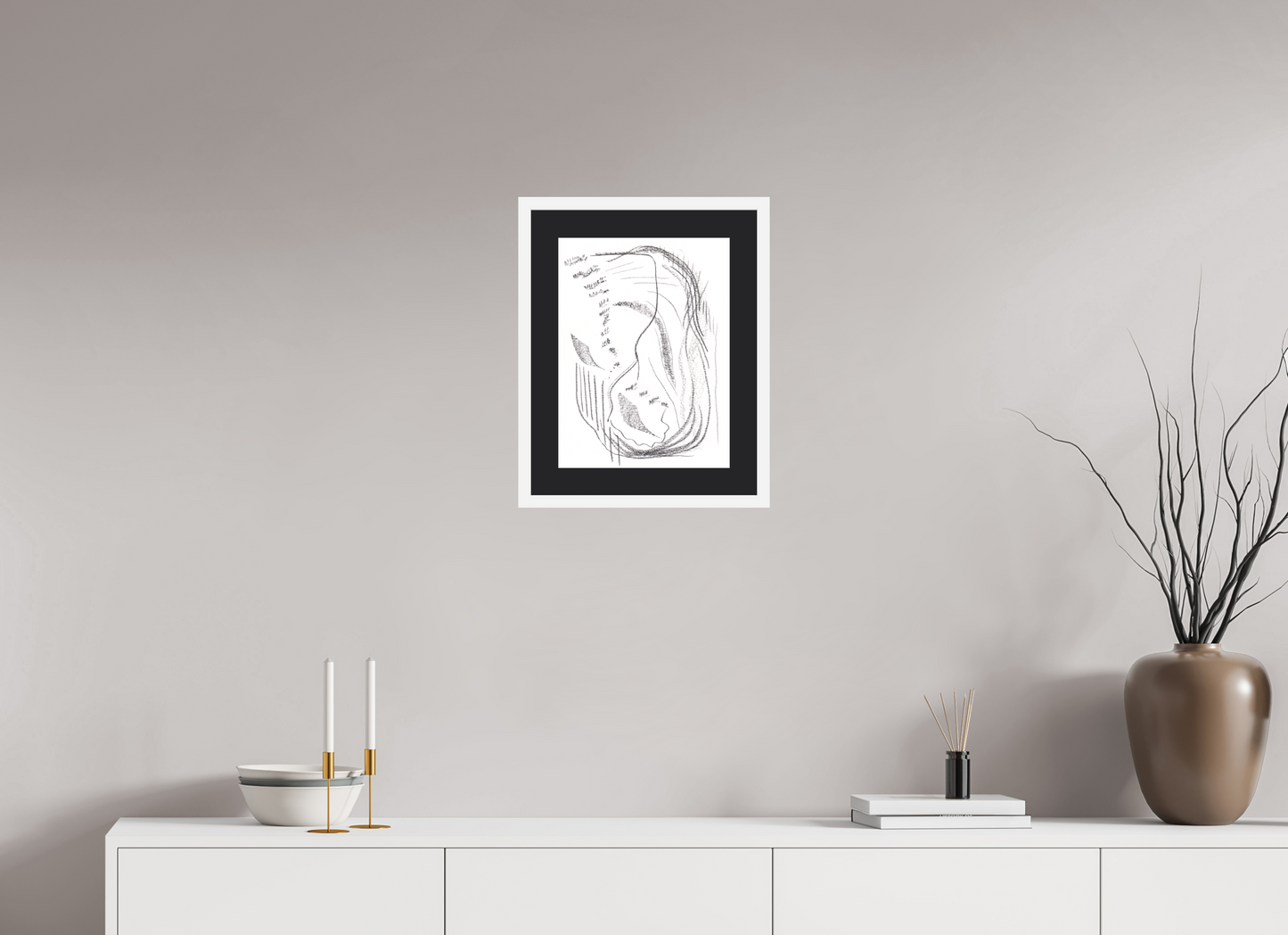 30 x 40 cm, Impression d'art avec Cadre en bois "Blanc mat" et Passe-partout Noir Estime