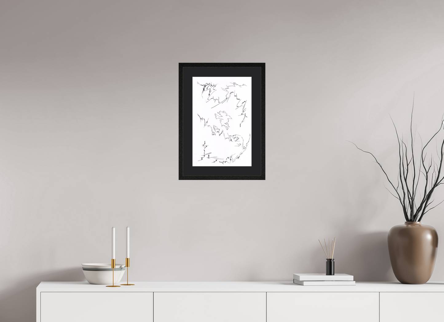 30 x 45 cm, Impression d'Art avec Cadre en bois "Chêne noir" et Passe-partout Noir /in/humain