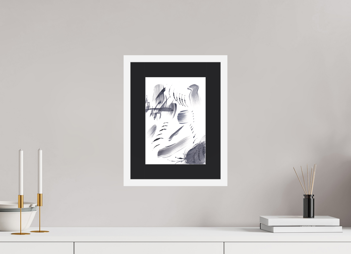 20 x 28,6 cm, Impression d'Art avec Cadre en bois "Blanc mat" et Passe-partout Noir Erratum