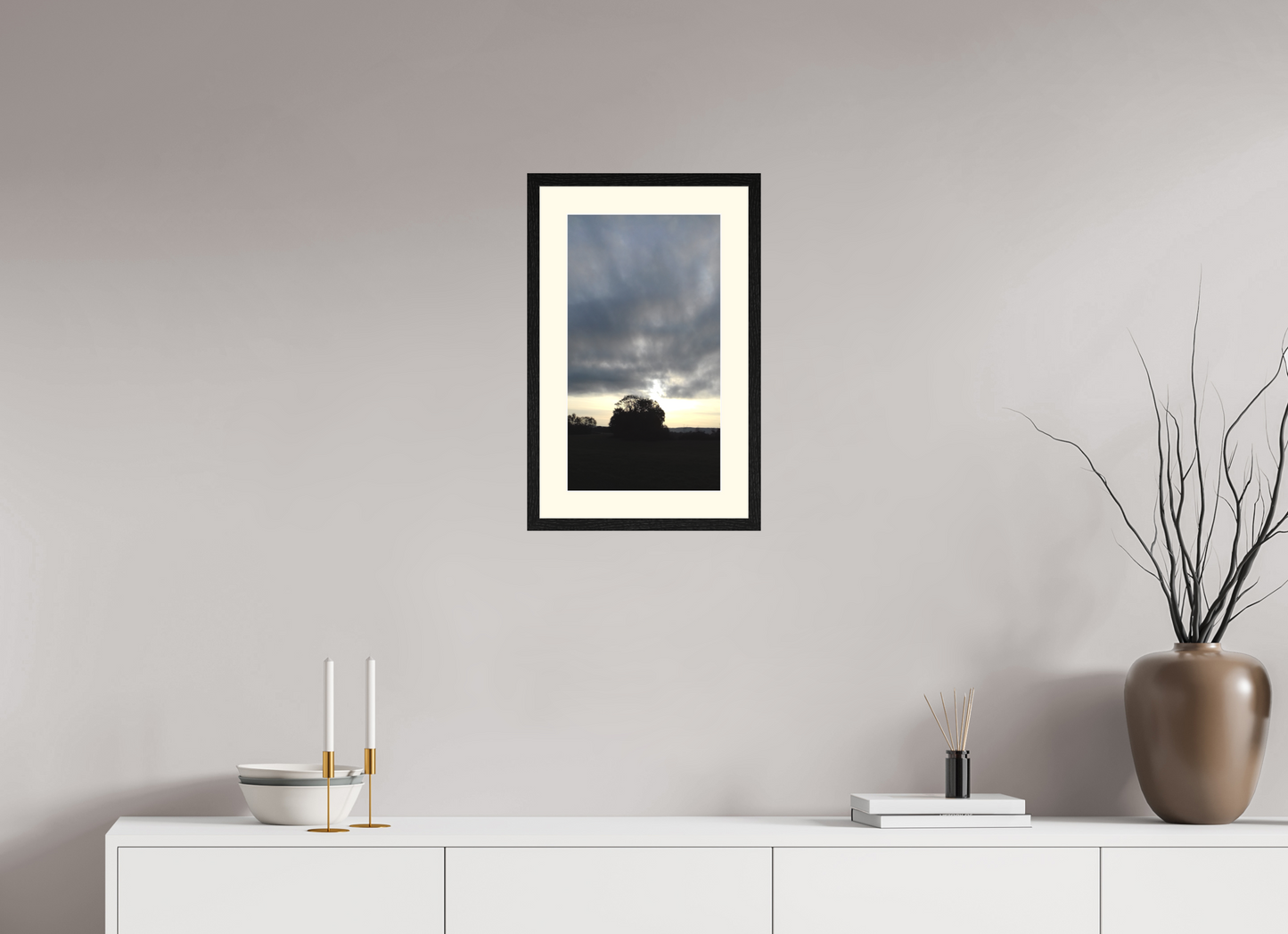 27 x 48 cm, Tirage photo avec Cadre en bois "Chêne Noir" et Passe-partout Ivoire 08h27 ¤ Septembre