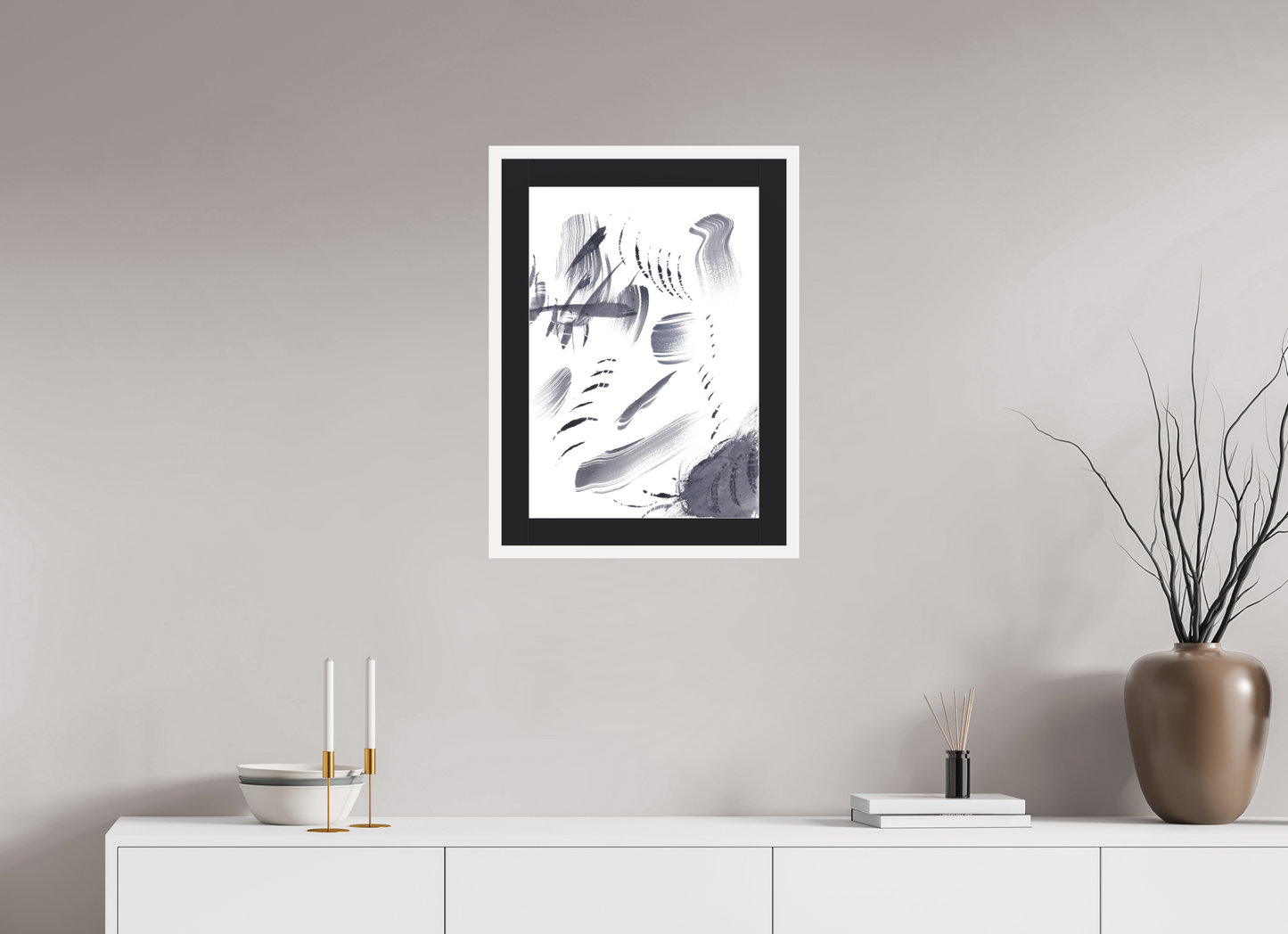 40 x 57,3 cm, Impression d'Art avec Cadre en bois "Blanc mat" et Passe-partout Noir Erratum