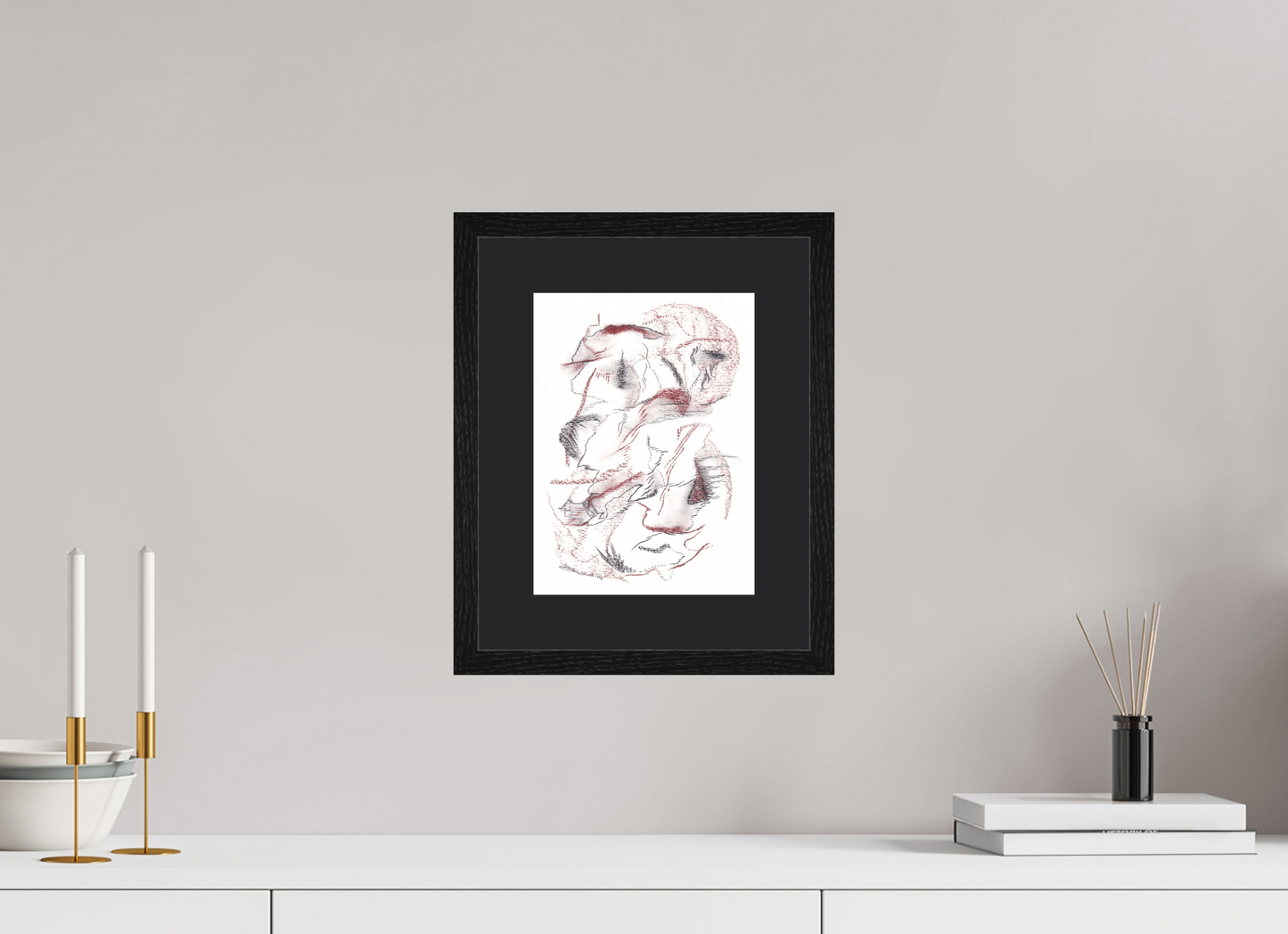 20 x 27 cm, Impression d'Art avec Cadre en bois "Chêne noir" et Passe-partout Noir /douter/