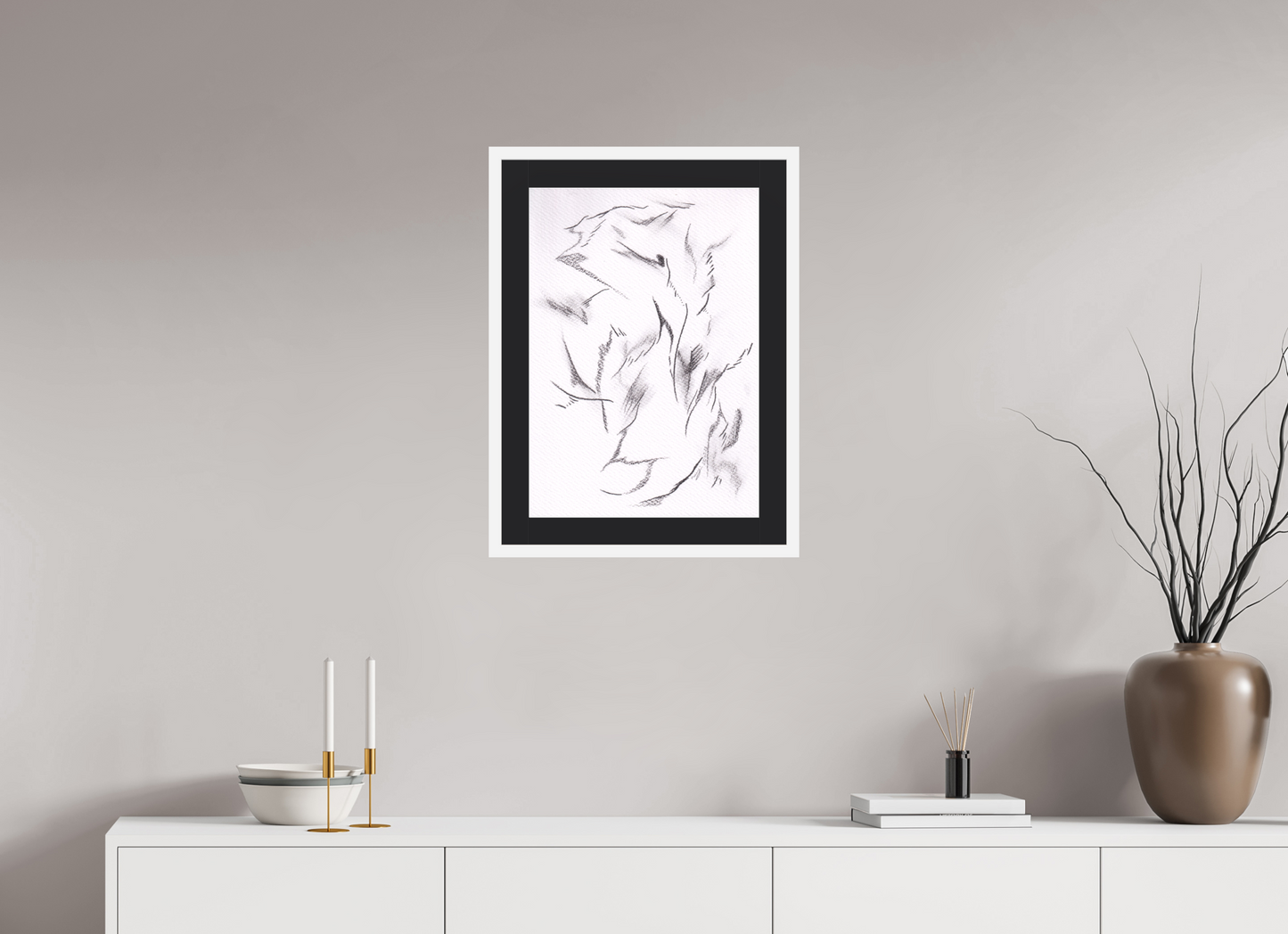 40 x 57 cm, Impression d'art avec Cadre en bois "Blanc mat" et Passe-partout Noir Nidim