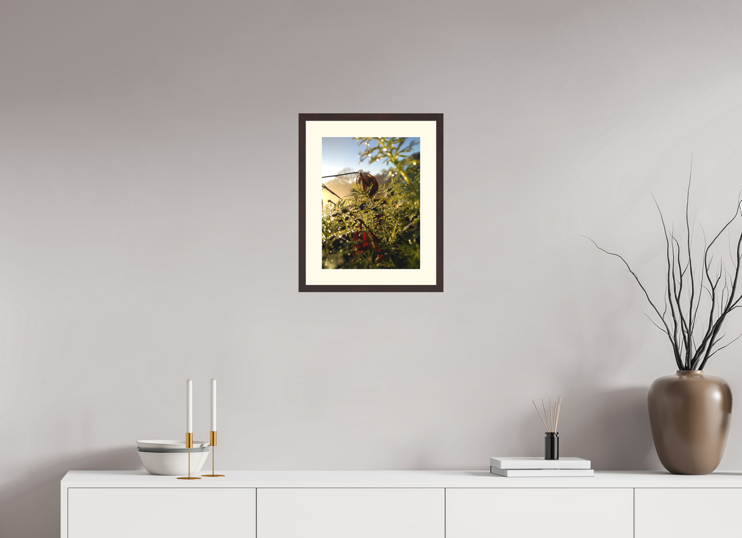 30 x 40 cm, Tirage photo avec Cadre en bois "Aulne brun" et Passe-partout Ivoire 08h16 ¤ Novembre