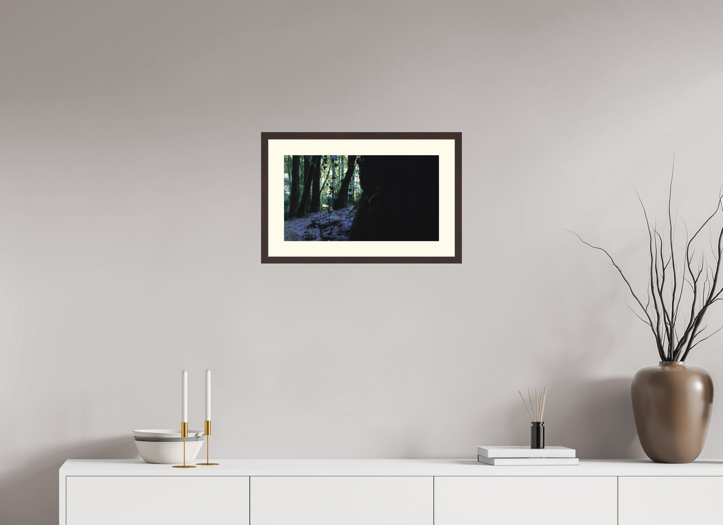 48 x 27 cm, Tirage photo avec Cadre en bois "Aulne brun" et Passe-partout Ivoire 15h38 ¤ Août