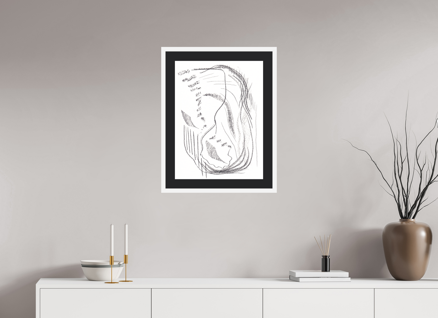 45 x 60 cm, Impression d'art avec Cadre en bois "Blanc mat" et Passe-partout Noir Estime