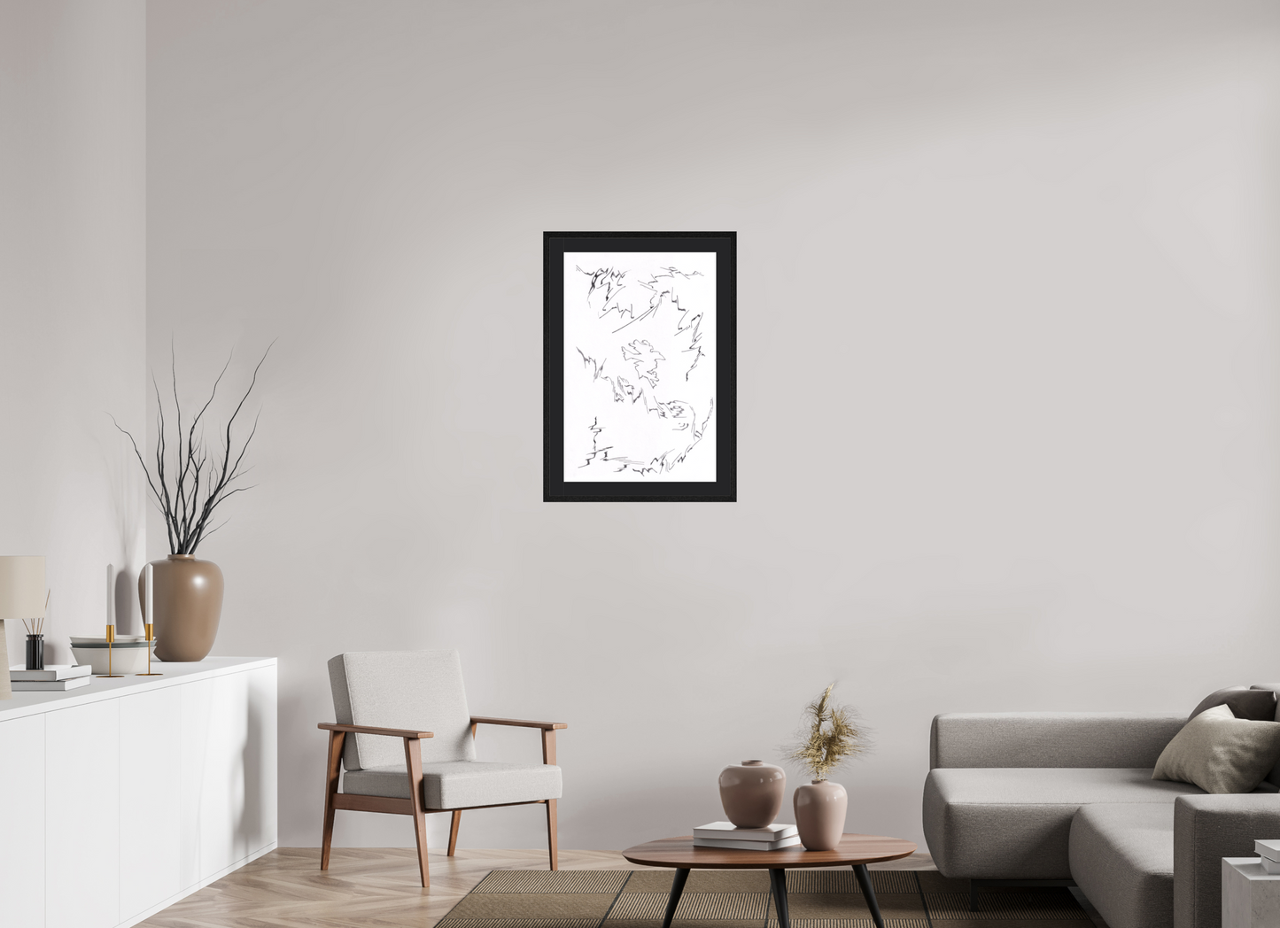 50 x 75 cm, Impression d'Art avec Cadre en bois "Chêne noir" et Passe-partout Noir /in/humain