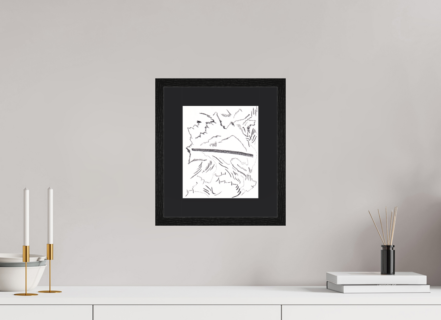 20 x 24,2 cm, Impression d'Art avec Cadre en bois "Chêne noir" et Passe-partout Noir Revers