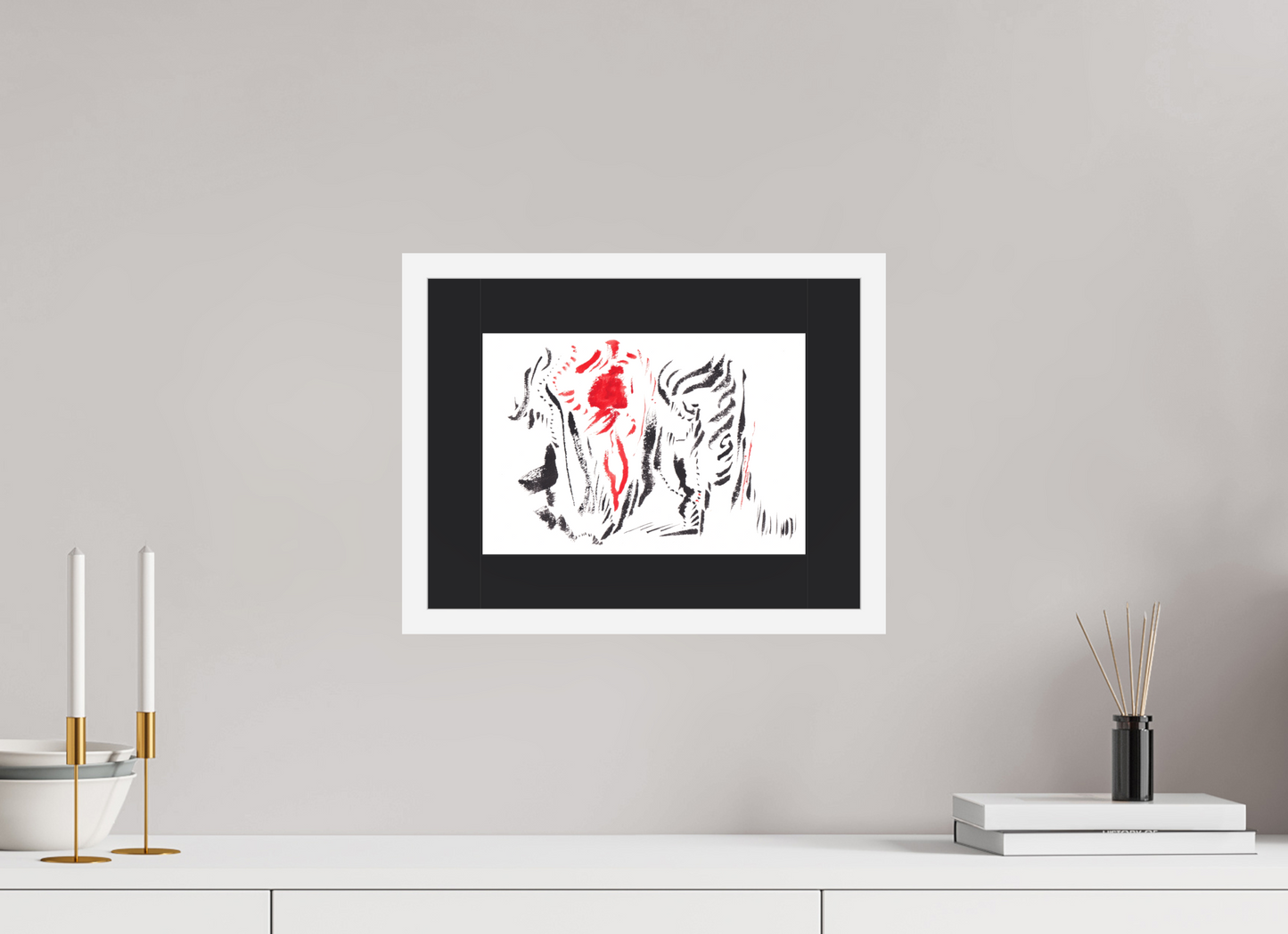 28,8 x 20 cm, Impression d'Art avec Cadre en bois "Blanc mat" et Passe-partout Noir Guérir