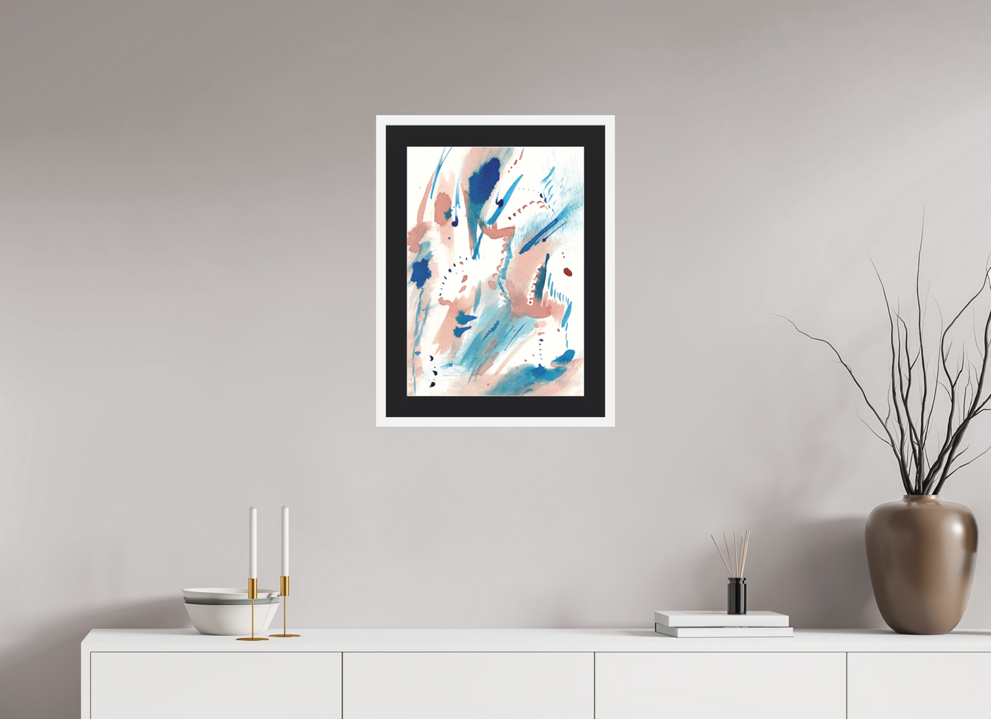 40 x 56 cm, Impression d'Art avec Cadre en bois "Blanc mat" et Passe-partout Noir Ad vitam