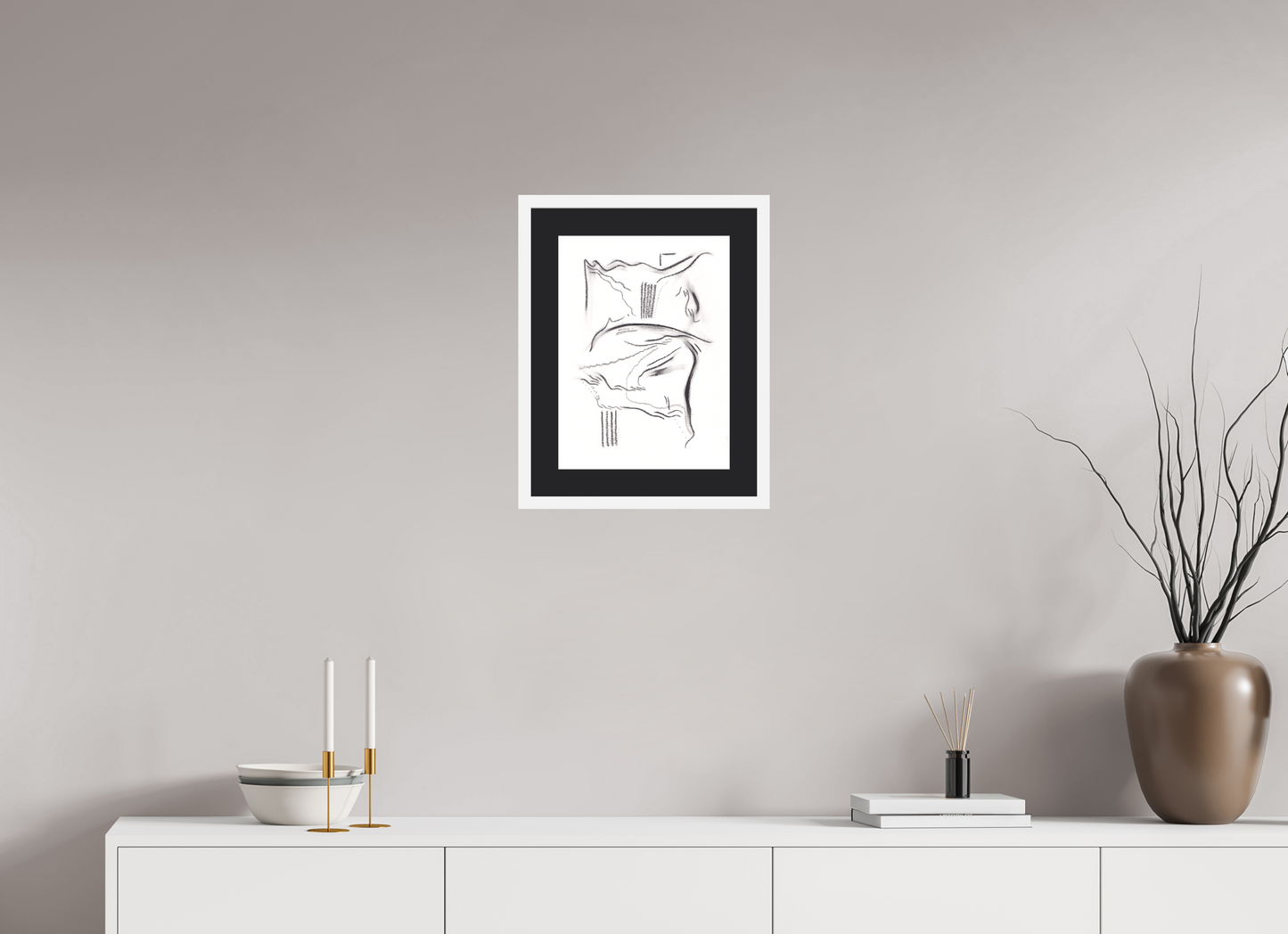 30 x 40,6 cm, Impression d'Art avec Cadre en bois "Blanc mat" et Passe-partout Noir hystera