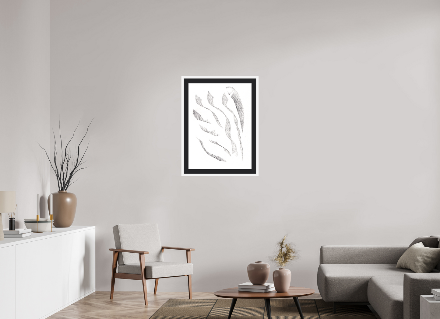 60 x 81,4 cm, Impression d'Art avec Cadre en bois "Blanc mat" et Passe-partout Noir ephemérios