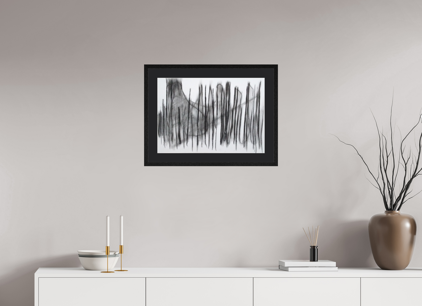 56,6 x 40 cm, Impression d'Art avec Cadre en bois "Chêne noir" et Passe-partout Noir Casser