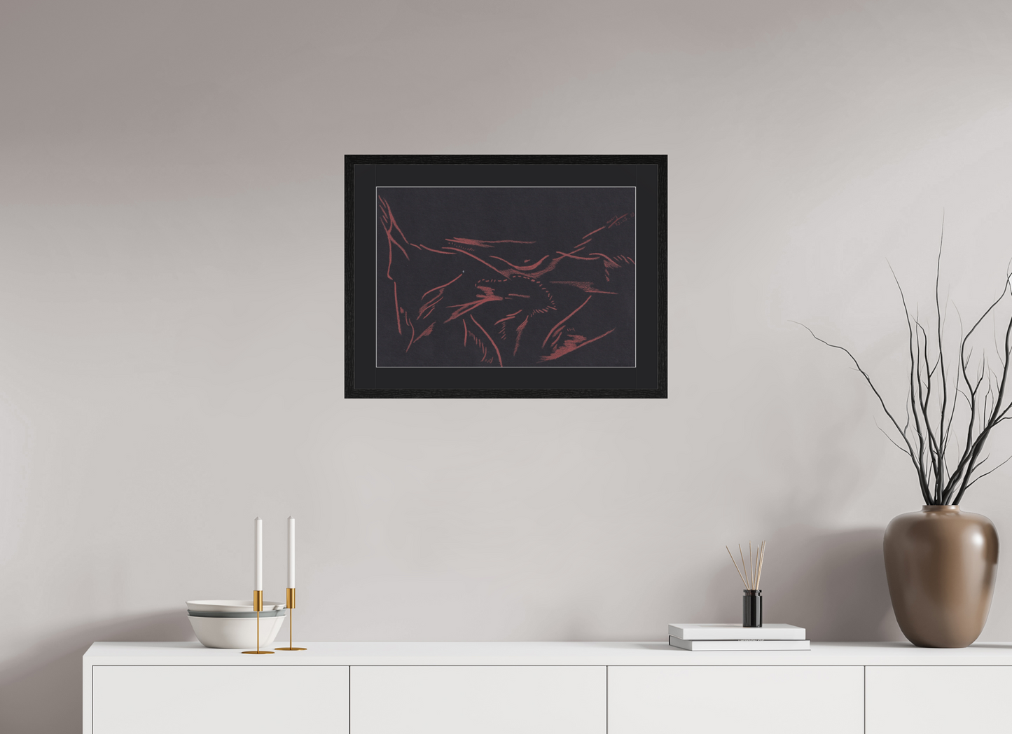 57,1 x 40 cm, Impression d'Art avec Cadre en bois "Chêne noir" et Passe-partout Noir Retour