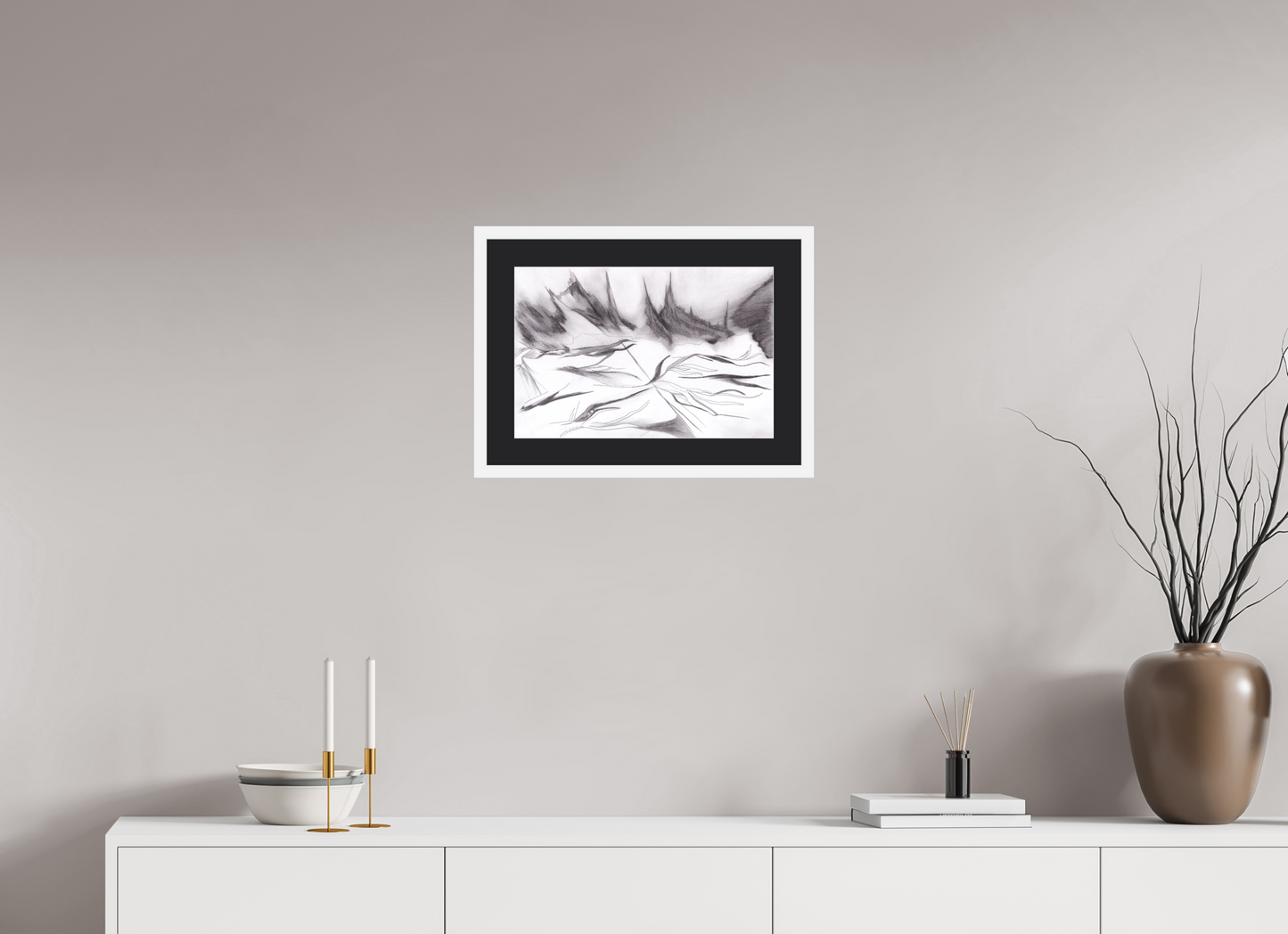 45 x 30 cm, Impression d'art avec Cadre en bois "Blanc mat" et Passe-partout Noir Aubes