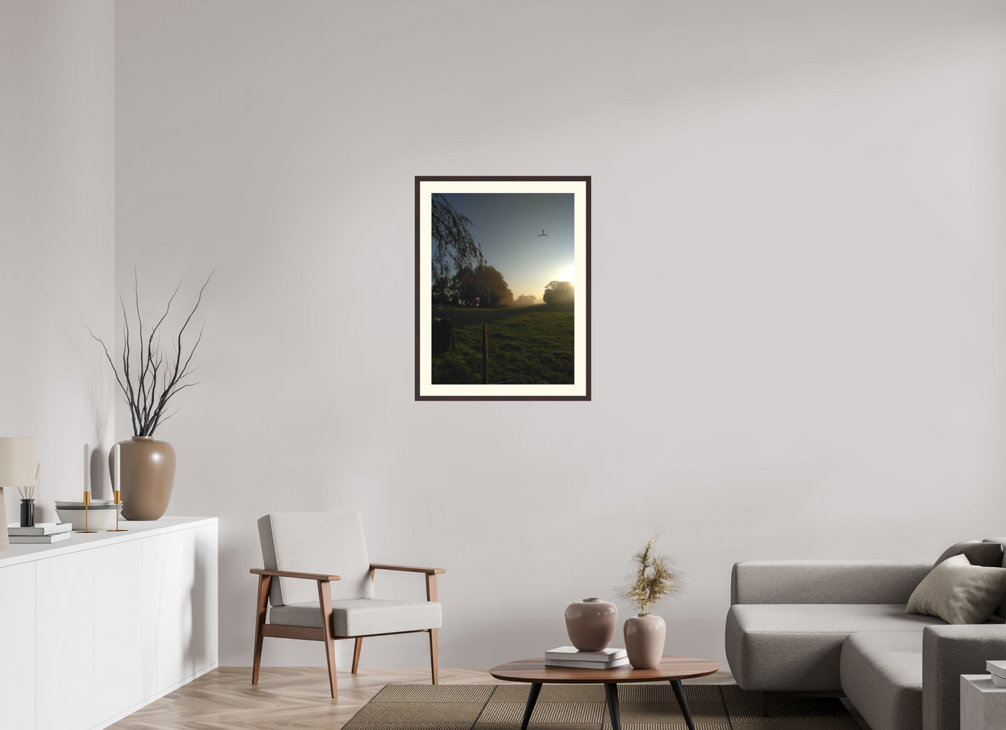 60 x 80 cm, Tirage photo avec Cadre en bois "Aulne brun" et Passe-partout Ivoire 08h27 ¤ Octobre