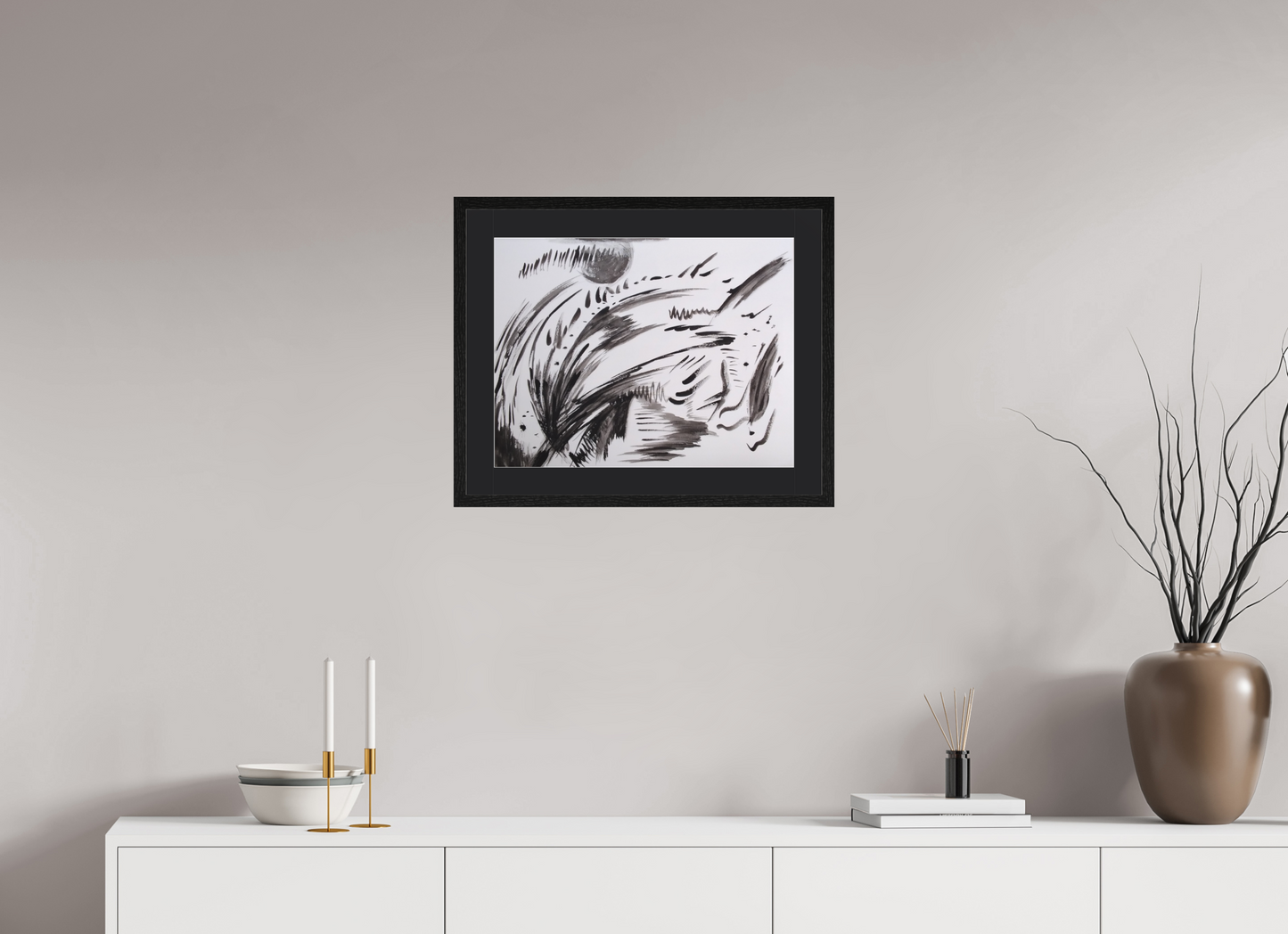 51,9 x 40 cm, Impression d'Art avec Cadre en bois "Chêne noir" et Passe-partout Noir Adrénaline