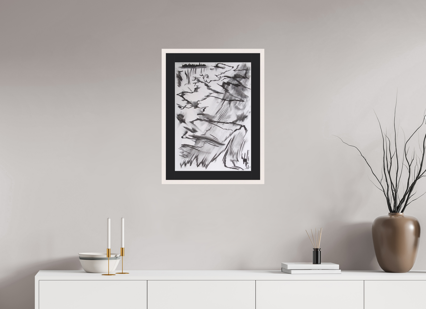 40 x 56,7 cm, Impression d'Art avec Cadre en bois "Blanc érable" et Passe-partout Noir Emphase