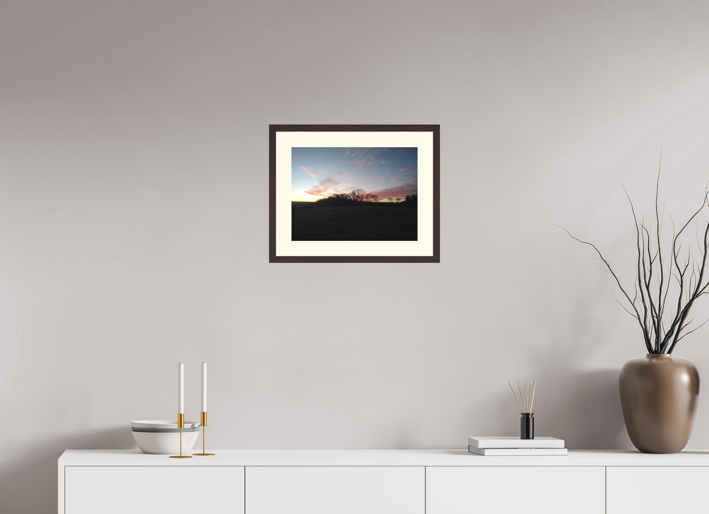 40 x 30 cm, Tirage photo avec Cadre en bois "Aulne brun" et Passe-partout Ivoire 07h48 ¤ Novembre