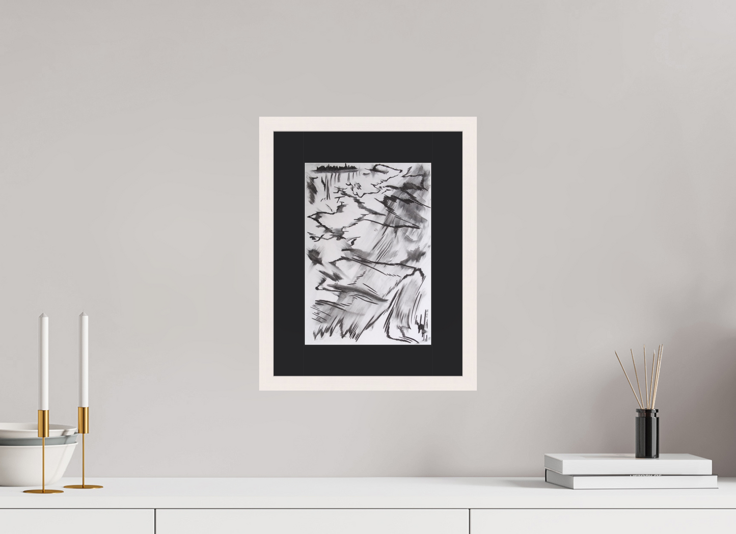 20 x 28,4 cm, Impression d'Art avec Cadre en bois "Blanc érable" et Passe-partout Noir Emphase