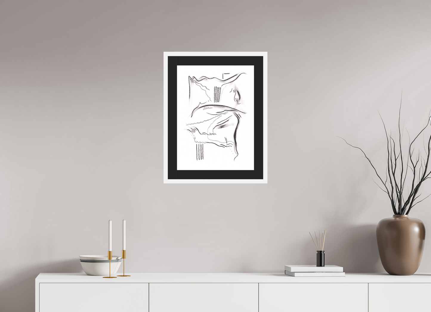 40 x 54,2 cm, Impression d'Art avec Cadre en bois "Blanc mat" et Passe-partout Noir hystera