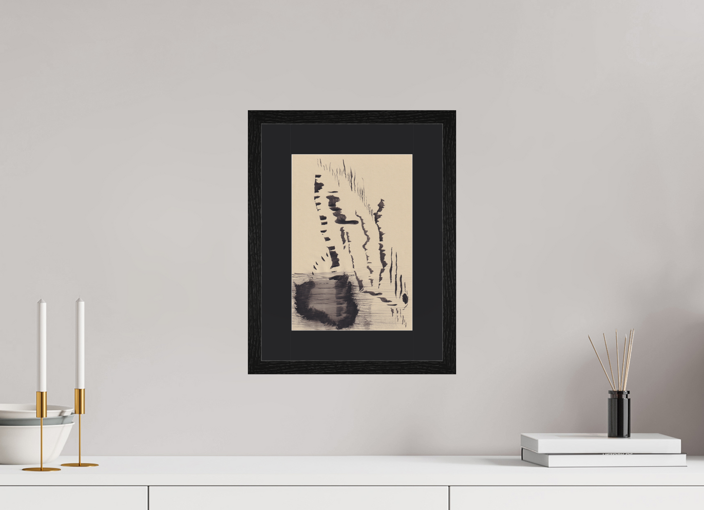 20 x 28,8 cm, Impression d'Art avec Cadre en bois "Chêne noir" et Passe-partout Noir Perdure