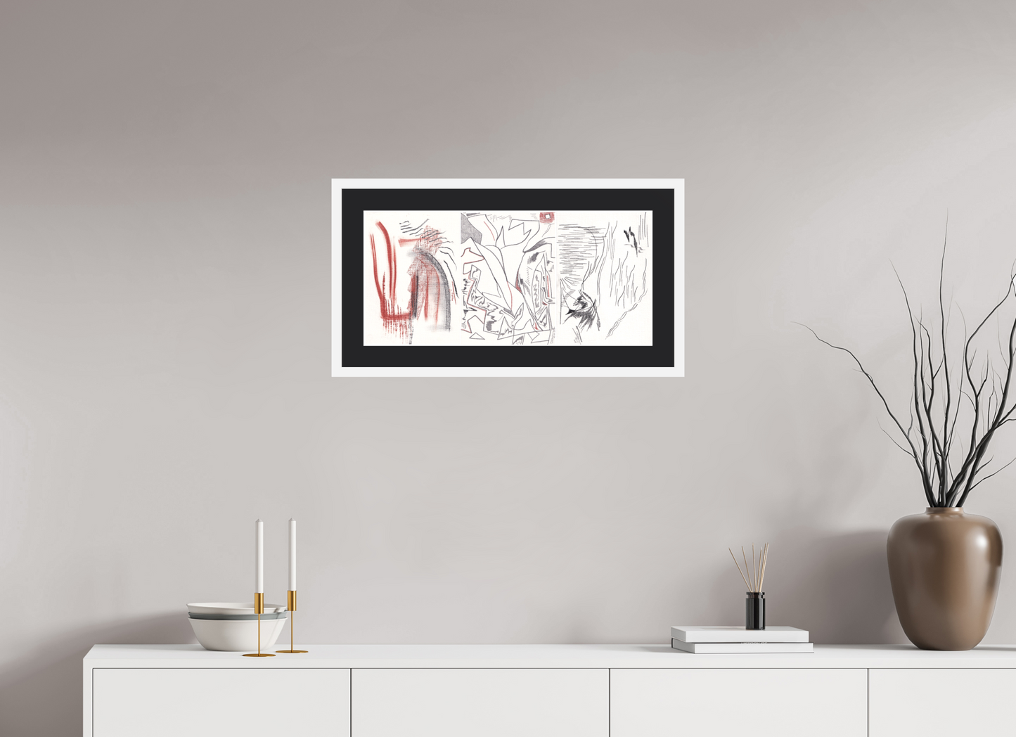 63,2 x 30 cm, Impression d'art avec Cadre en bois "Blanc mat" et Passe-partout Noir A/venir