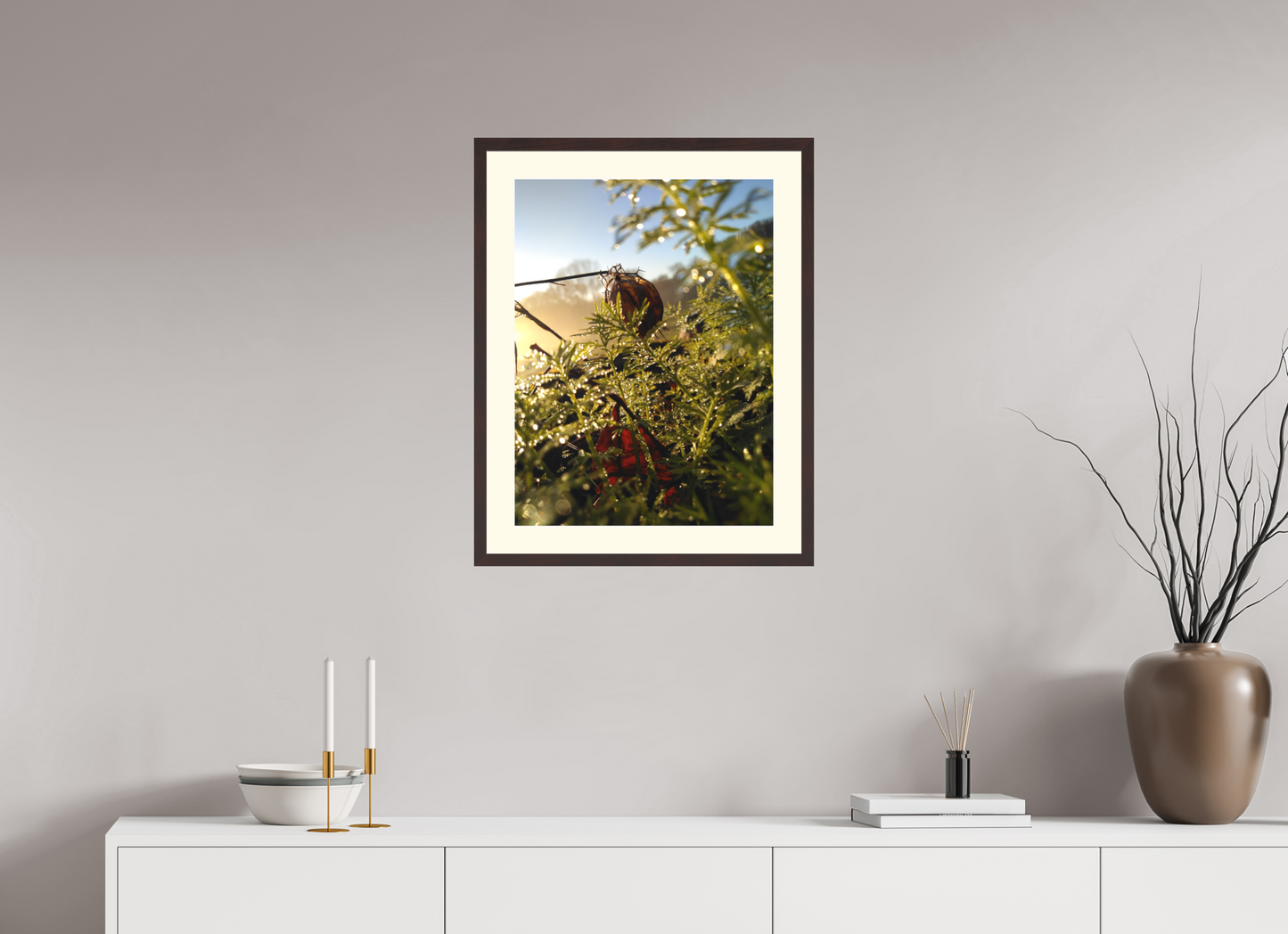 45 x 60 cm, Tirage photo avec Cadre en bois "Aulne brun" et Passe-partout Ivoire 08h16 ¤ Novembre