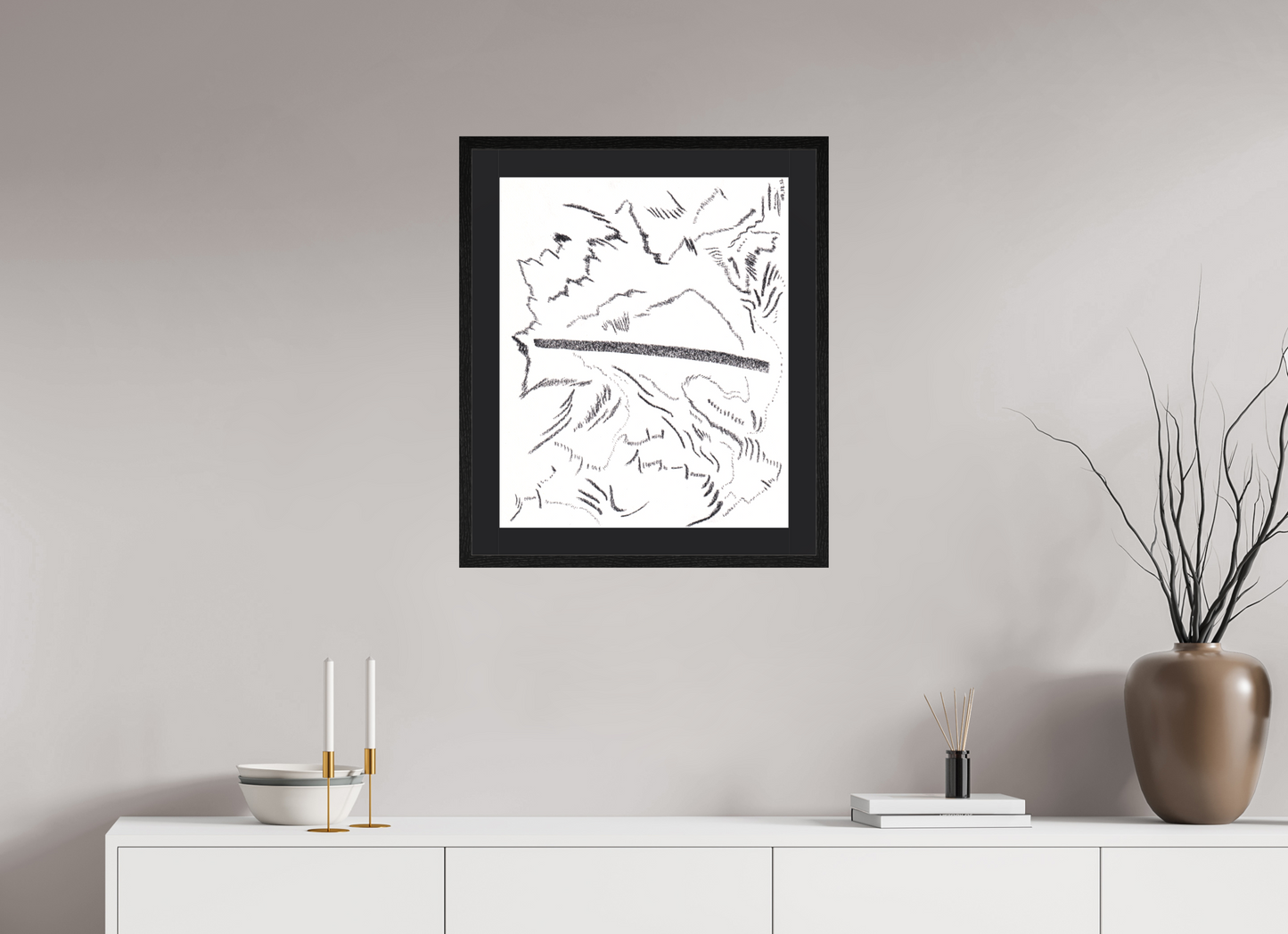 50 x 60,5 cm, Impression d'Art avec Cadre en bois "Chêne noir" et Passe-partout Noir Revers