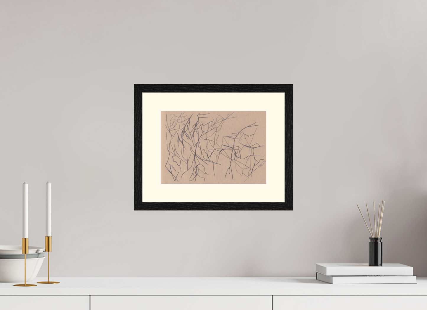 28,5 x 20 cm, Impression d'Art avec Cadre en bois "Chêne noir" et Passe-partout Ivoire Survenir