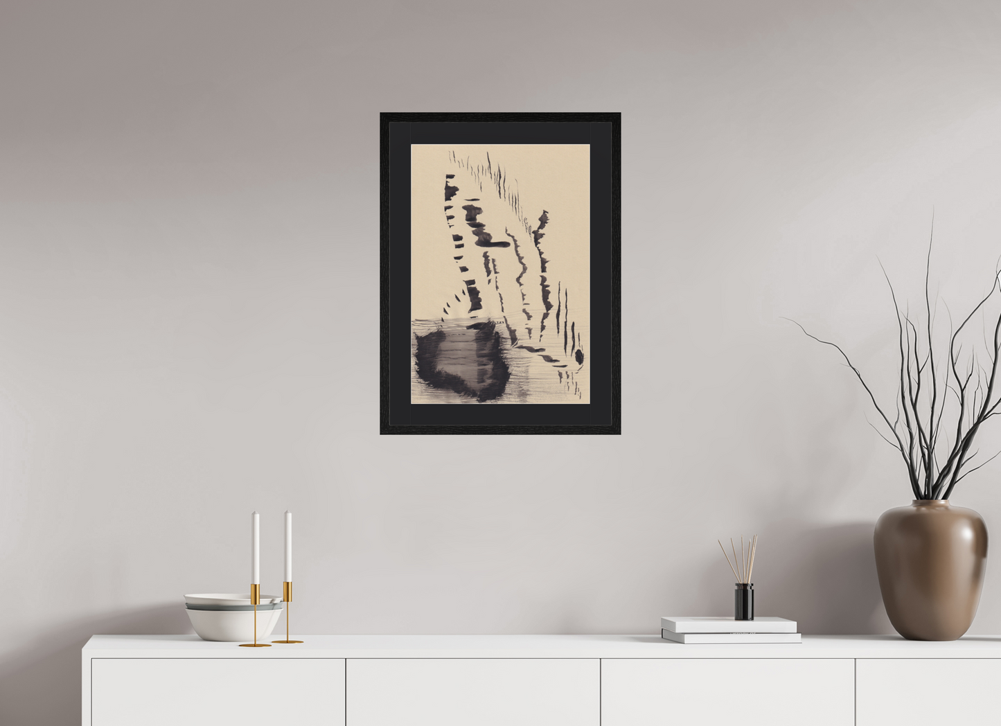 40 x 57,7 cm, Impression d'Art avec Cadre en bois "Chêne noir" et Passe-partout Noir Perdure