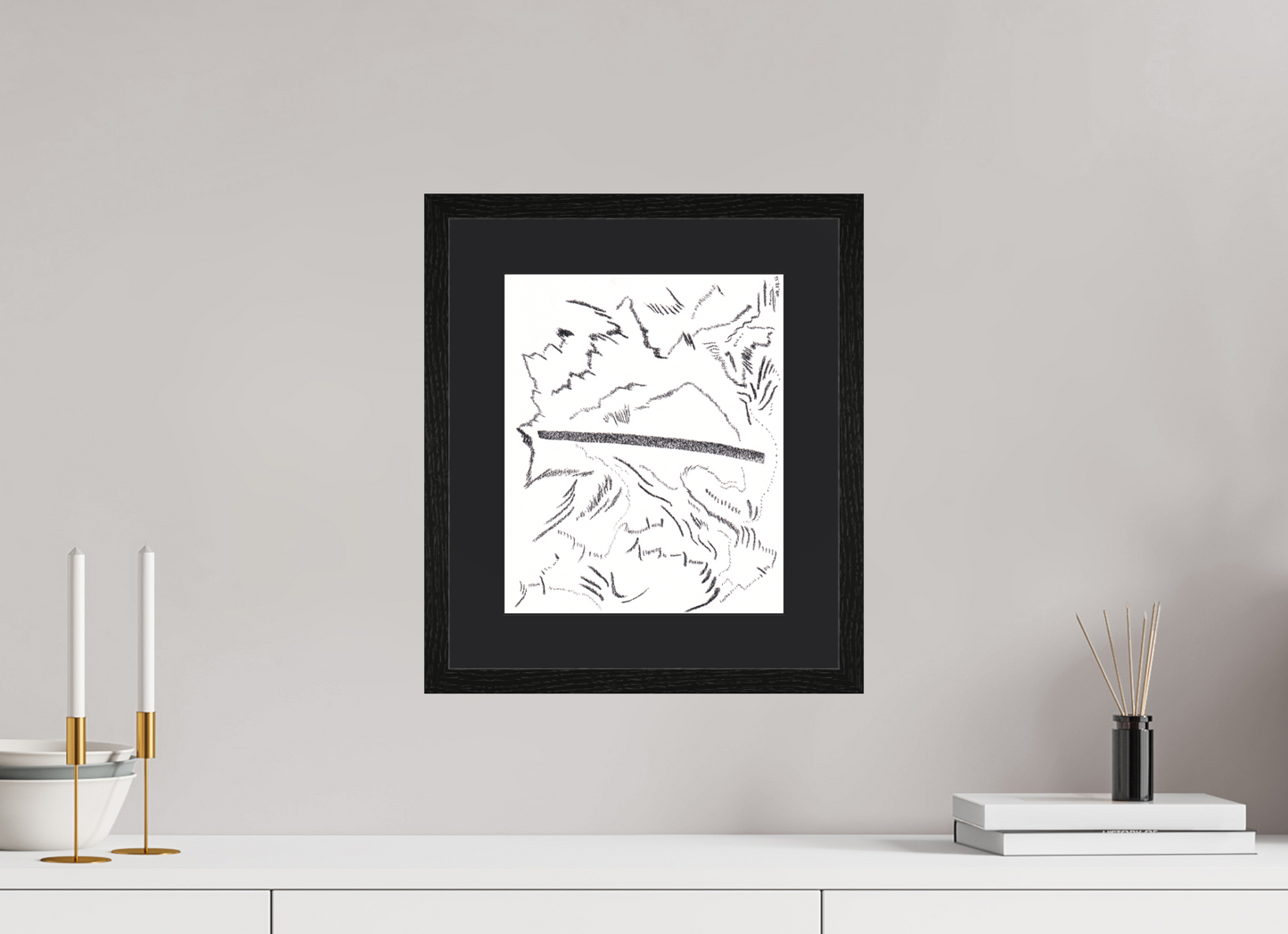 25 x 30,2 cm, Impression d'Art avec Cadre en bois "Chêne noir" et Passe-partout Noir Revers