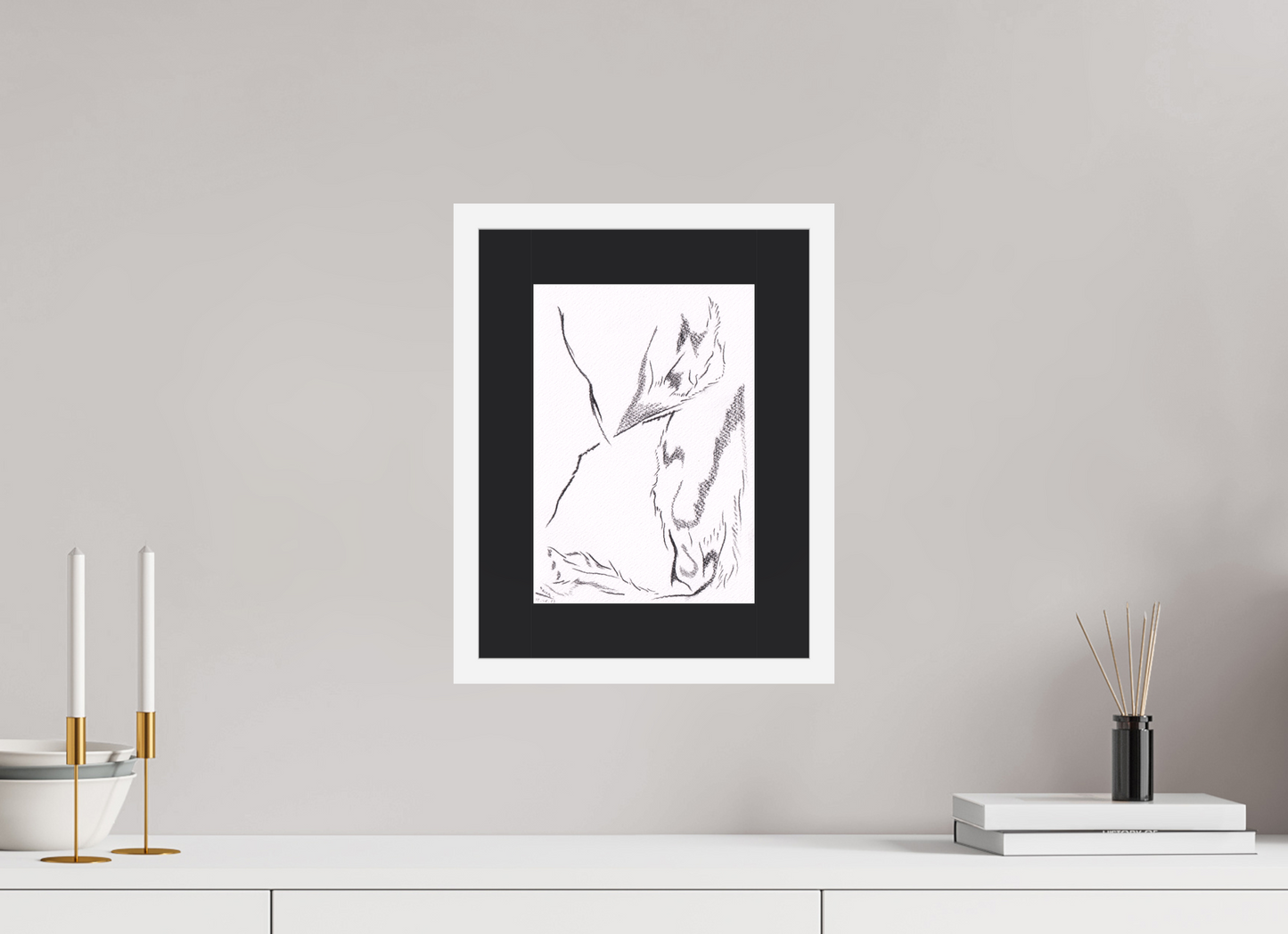 20 x 28,5 cm, Impression d'art avec Cadre en bois "Blanc mat" et Passe-partout Noir Mérite