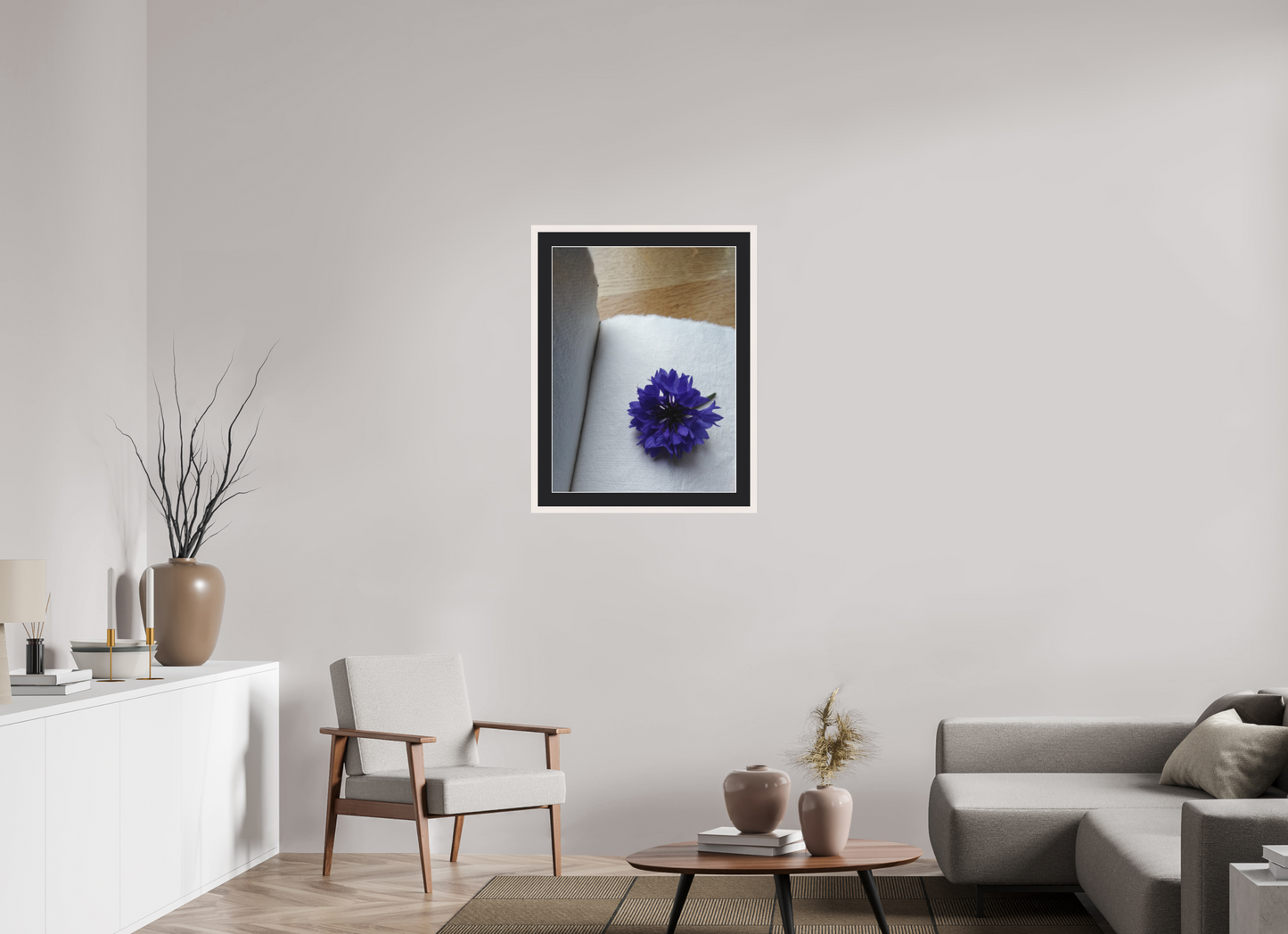 60 x 80 cm, Tirage photo avec Cadre en bois "Blanc érable" et Passe-partout Noir 09h09 ¤ Octobre