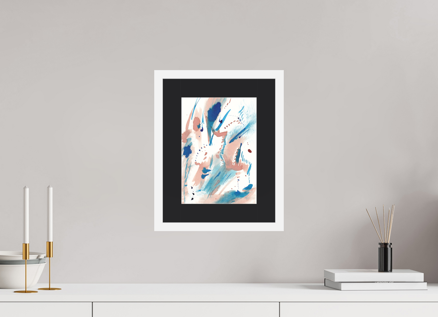 20 x 28 cm, Impression d'Art avec Cadre en bois "Blanc mat" et Passe-partout Noir Ad vitam