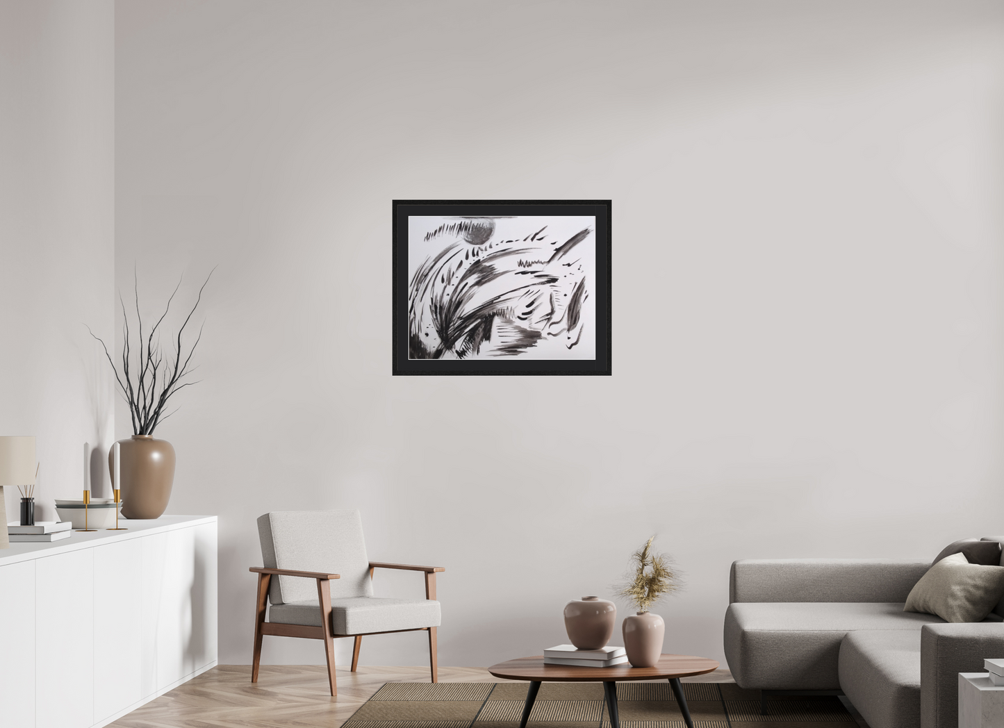 77,9 x 60 cm, Impression d'Art avec Cadre en bois "Chêne noir" et Passe-partout Noir Adrénaline