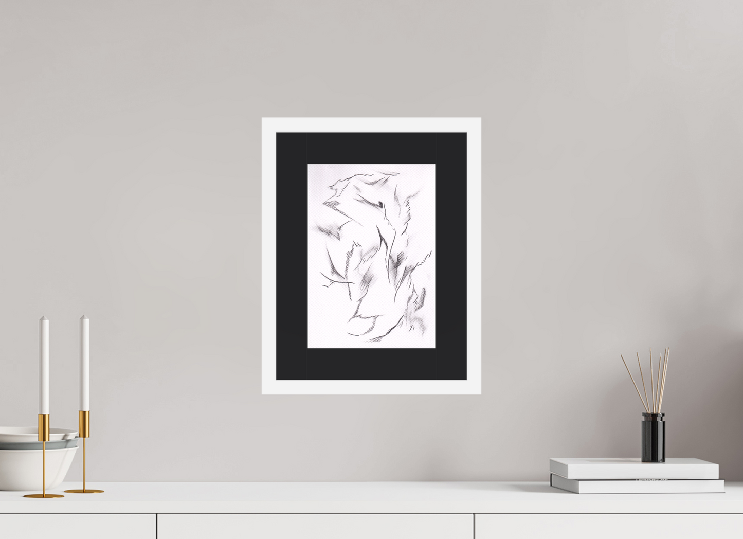 20 x 28,5 cm, Impression d'art avec Cadre en bois "Blanc mat" et Passe-partout Noir Nidim