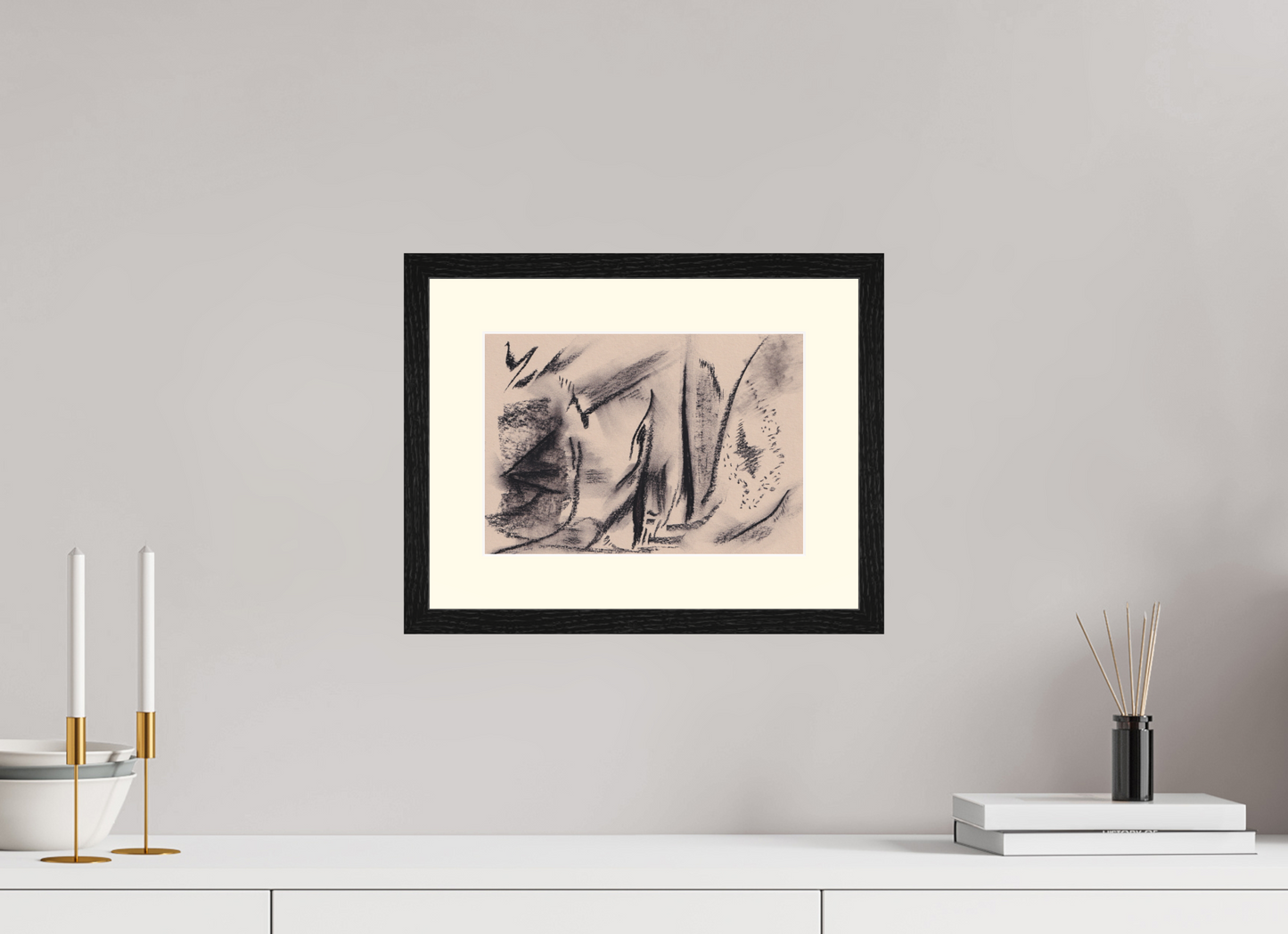 28,5 x 20 cm, Impression d'Art avec Cadre en bois "Chêne noir" et Passe-partout Ivoire Artiste