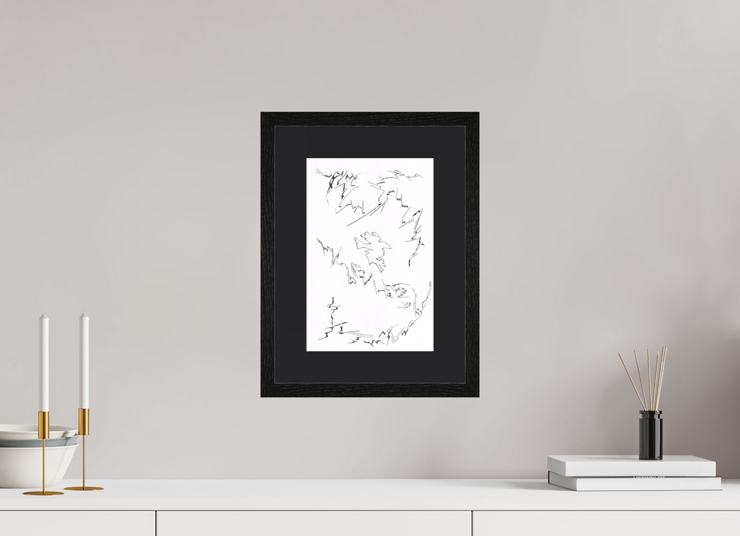 20 x 30 cm, Impression d'Art avec Cadre en bois "Chêne noir" et Passe-partout Noir /in/humain