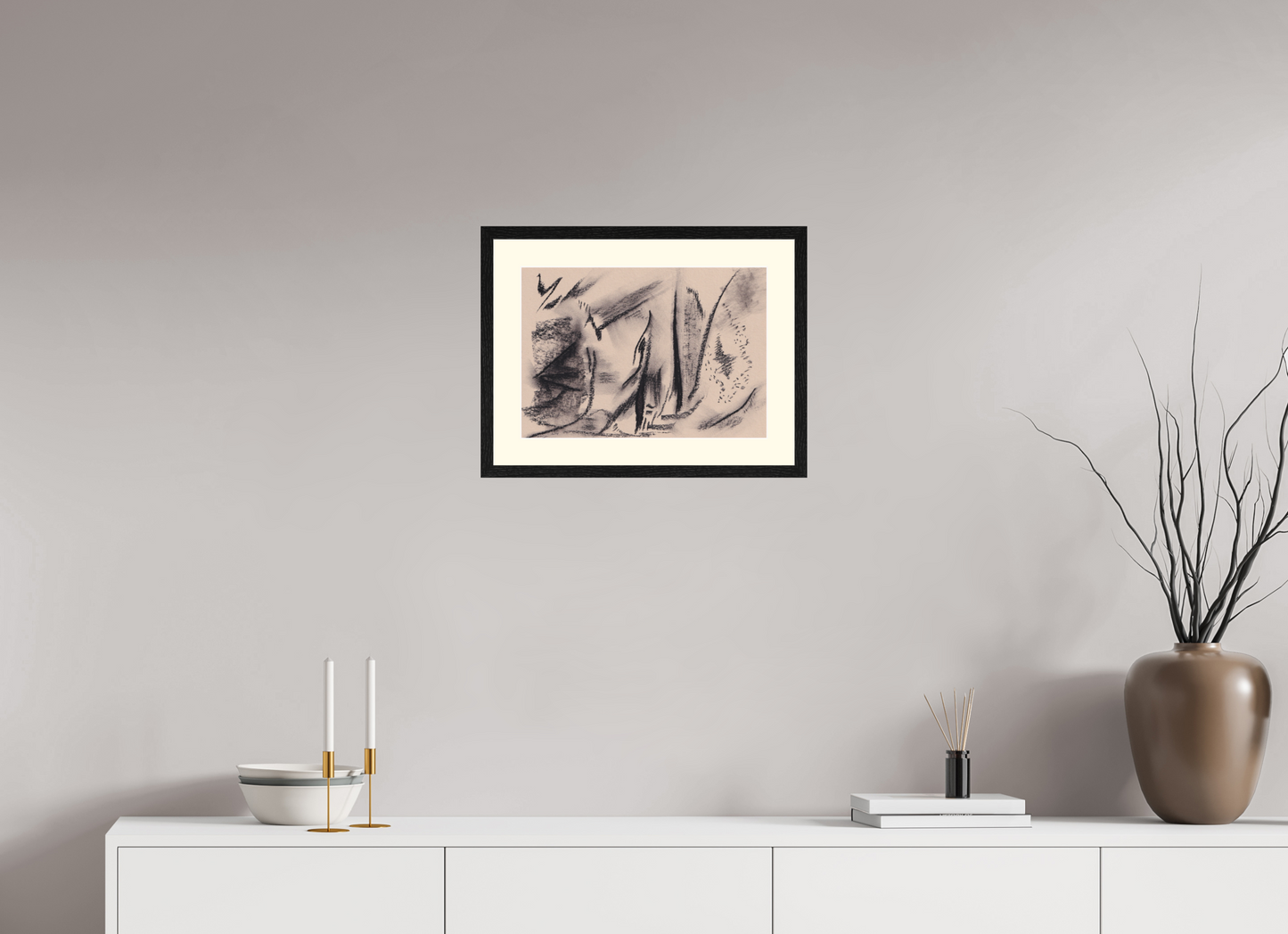 42,7 x 30 cm, Impression d'Art avec Cadre en bois "Chêne noir" et Passe-partout Ivoire Artiste