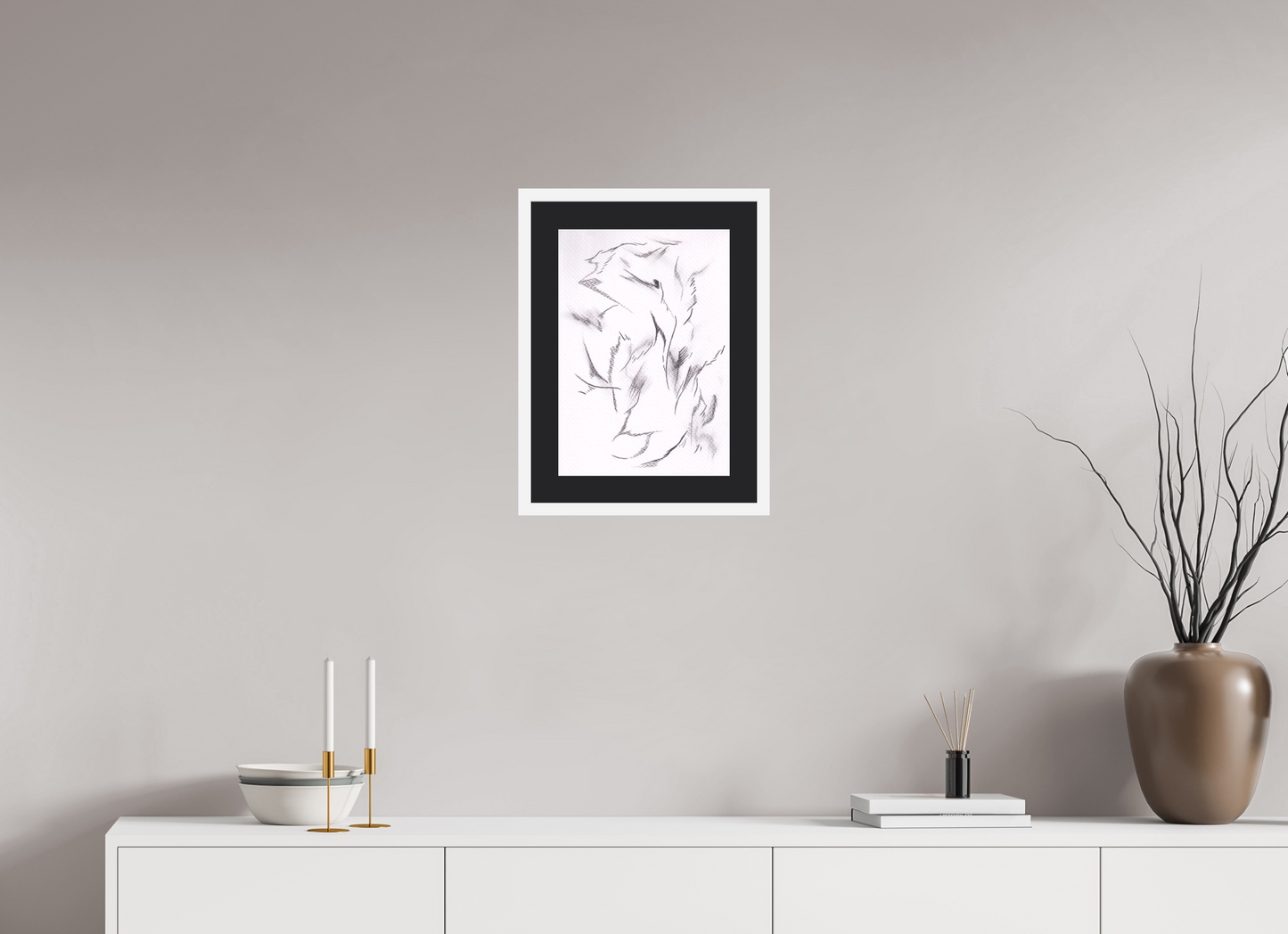 30 x 42,8 cm, Impression d'art avec Cadre en bois "Blanc mat" et Passe-partout Noir Nidim