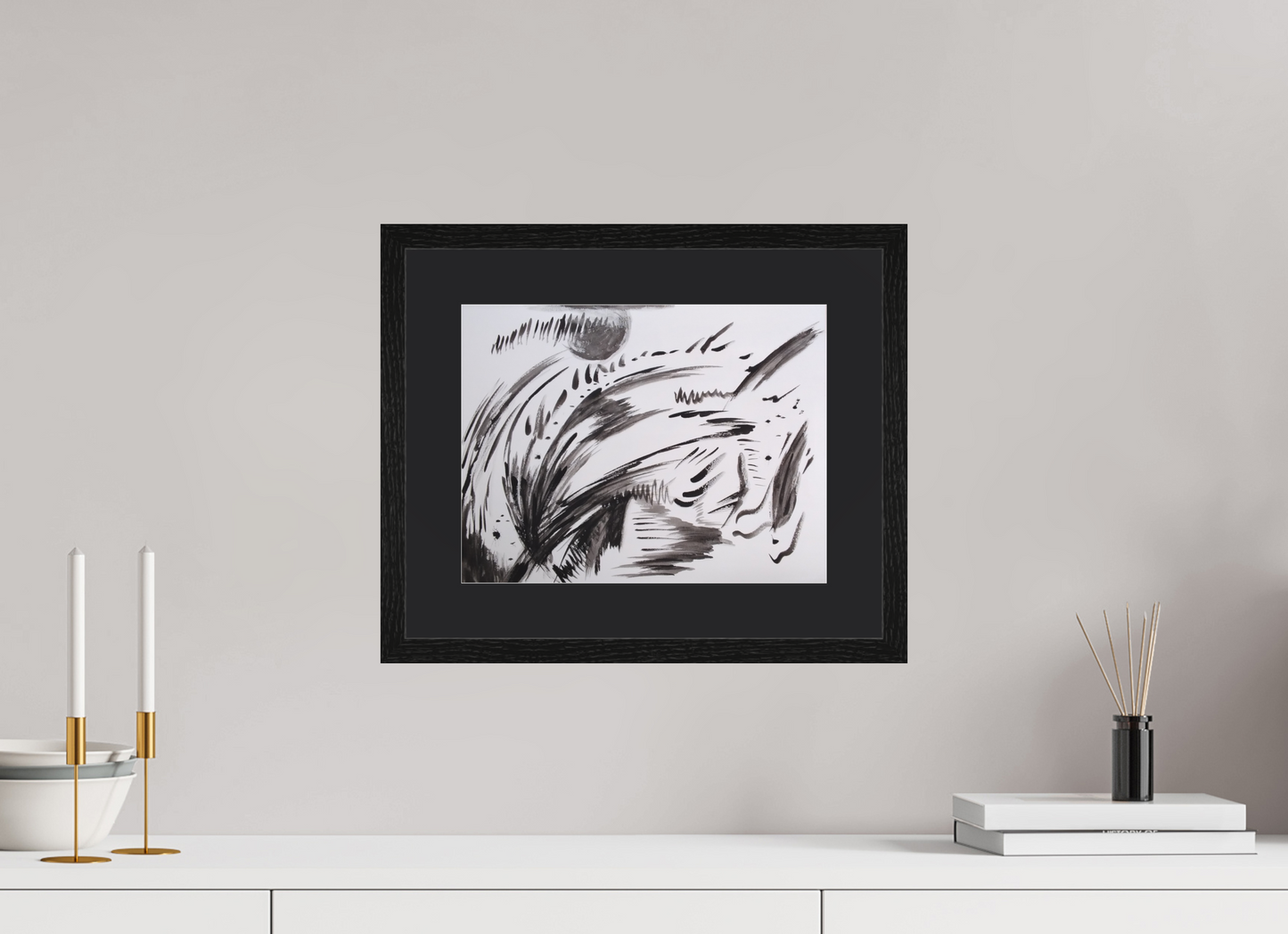 32,5 x 25 cm, Impression d'Art avec Cadre en bois "Chêne noir" et Passe-partout Noir Adrénaline