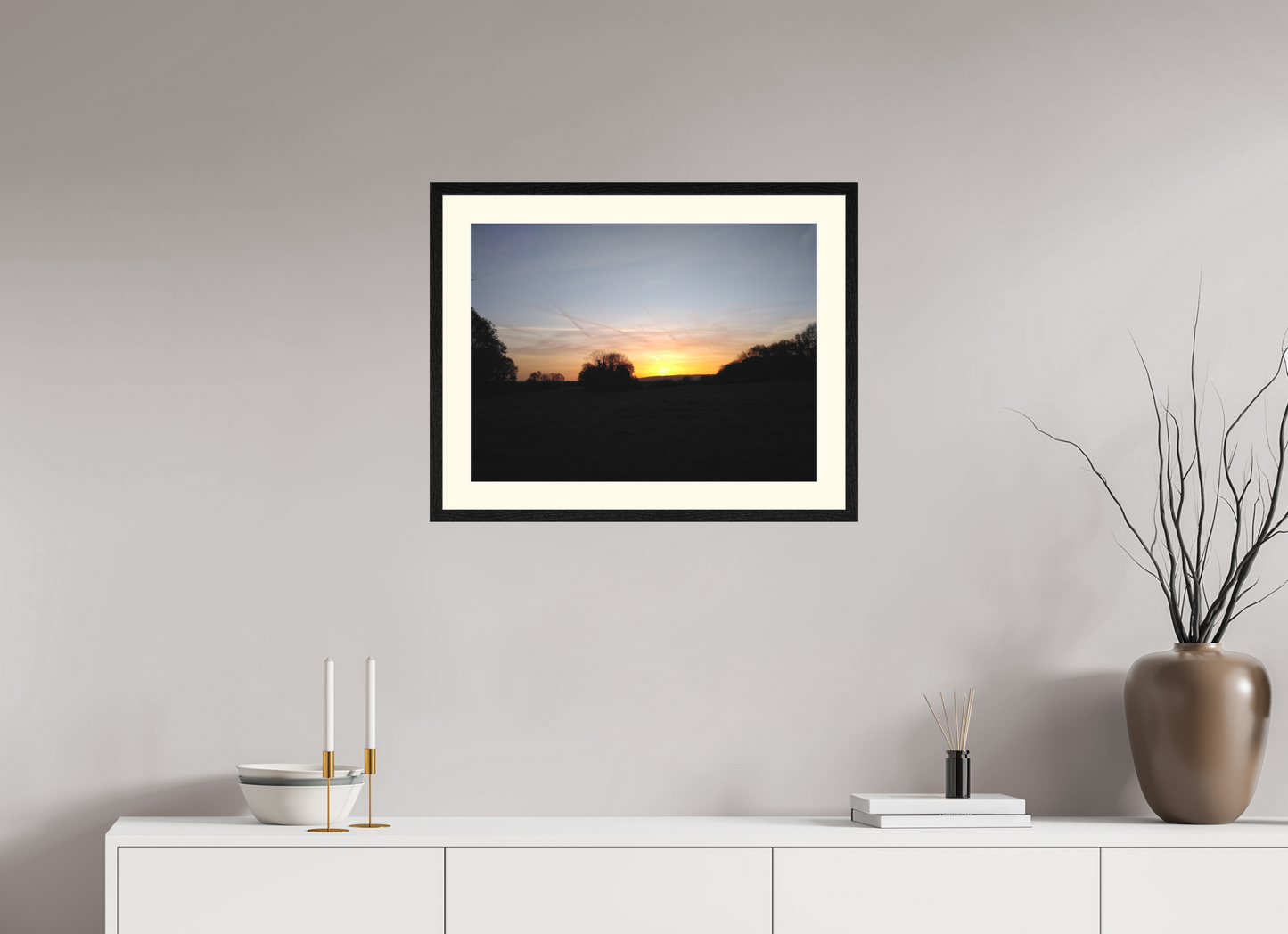 60 x 45 cm, Tirage photo avec Cadre en bois "Chêne Noir" et Passe-partout Ivoire 08h19 ¤ Octobre