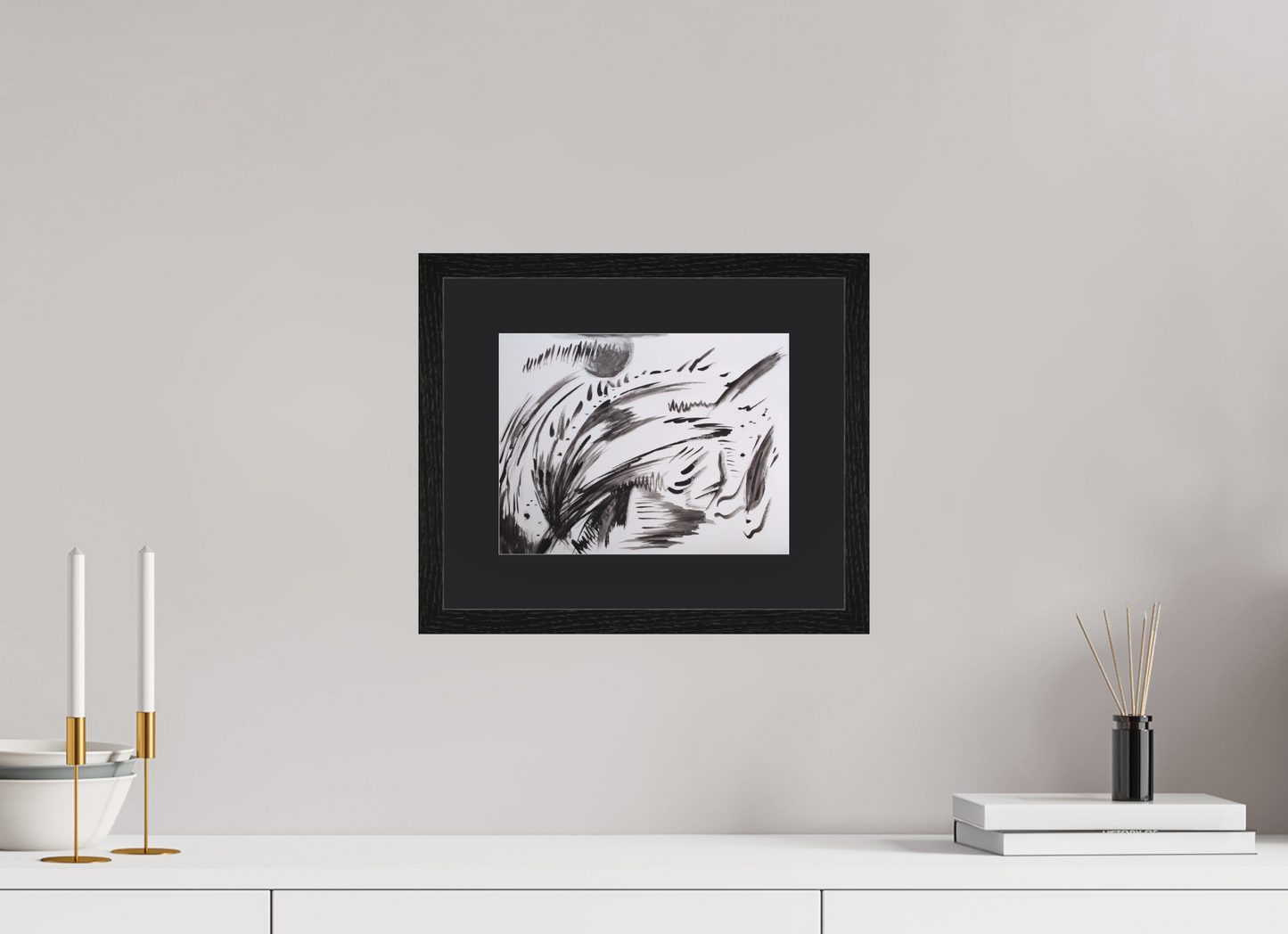 26 x 20 cm, Impression d'Art avec Cadre en bois "Chêne noir" et Passe-partout Noir Adrénaline