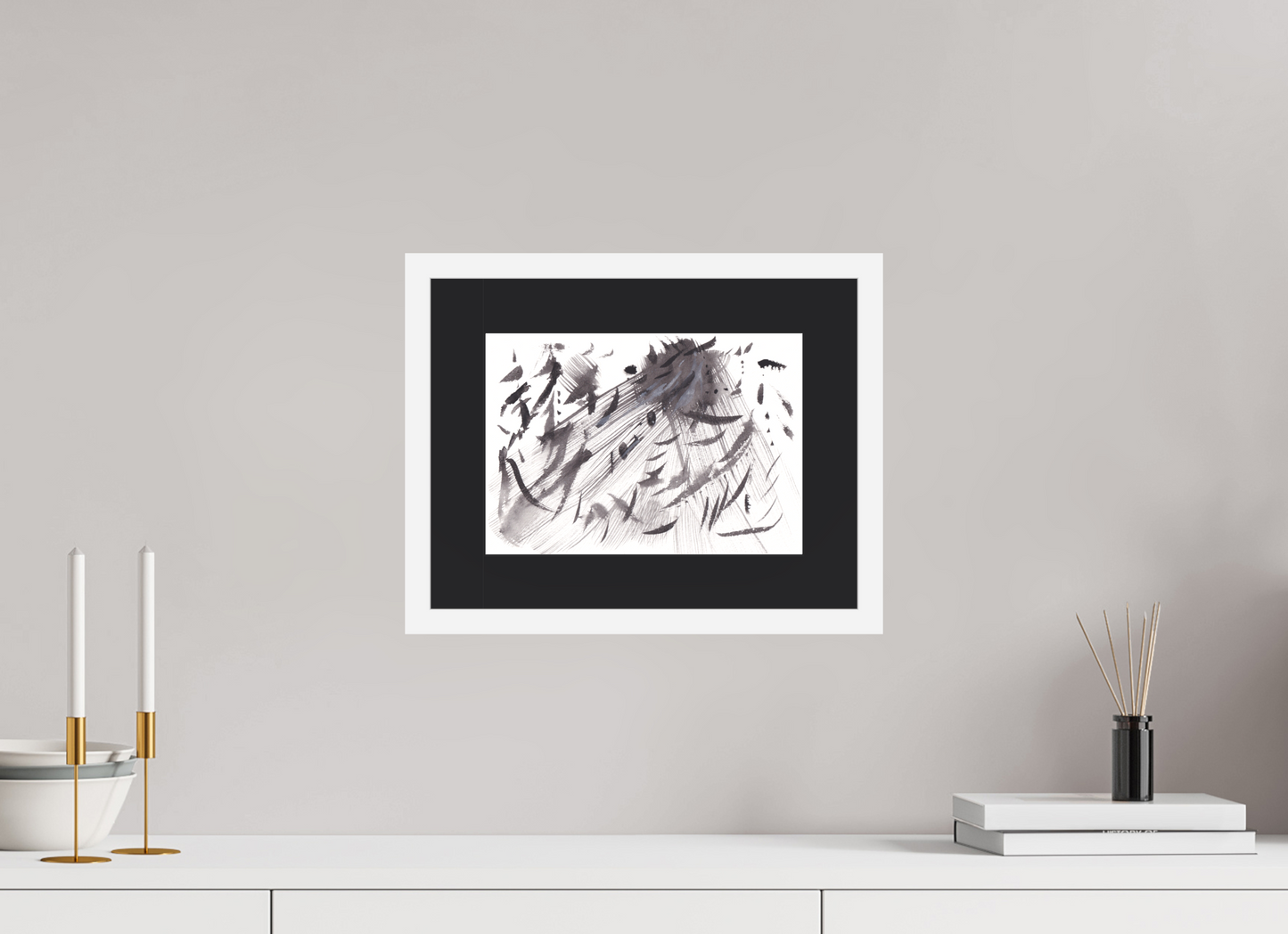 28,3 x 20 cm, Impression d'Art avec Cadre en bois "Blanc mat" et Passe-partout Noir Serment