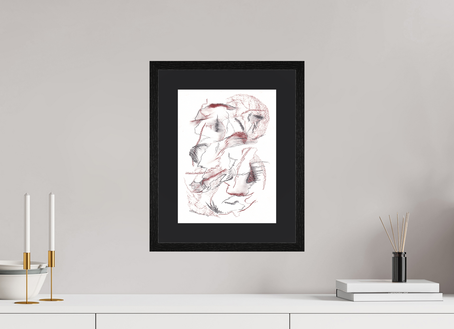 25 x 33,7 cm, Impression d'Art avec Cadre en bois "Chêne noir" et Passe-partout Noir /douter/