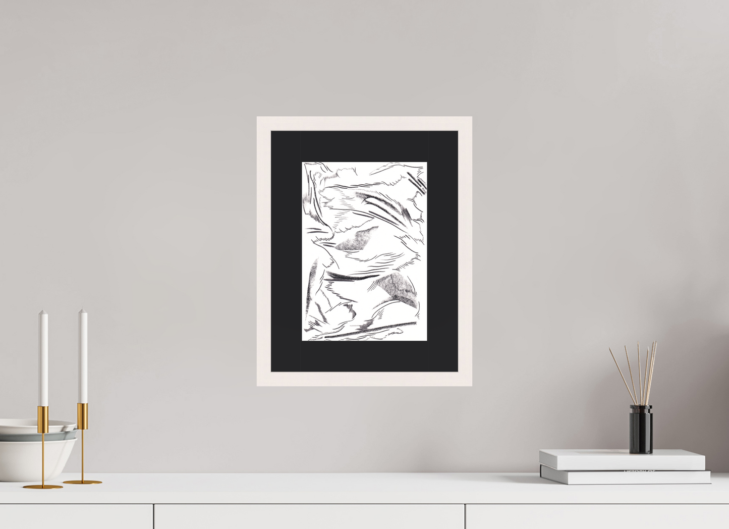 20 x 28,2 cm, Impression d'Art avec Cadre en bois "Blanc érable" et Passe-partout Noir Deltas