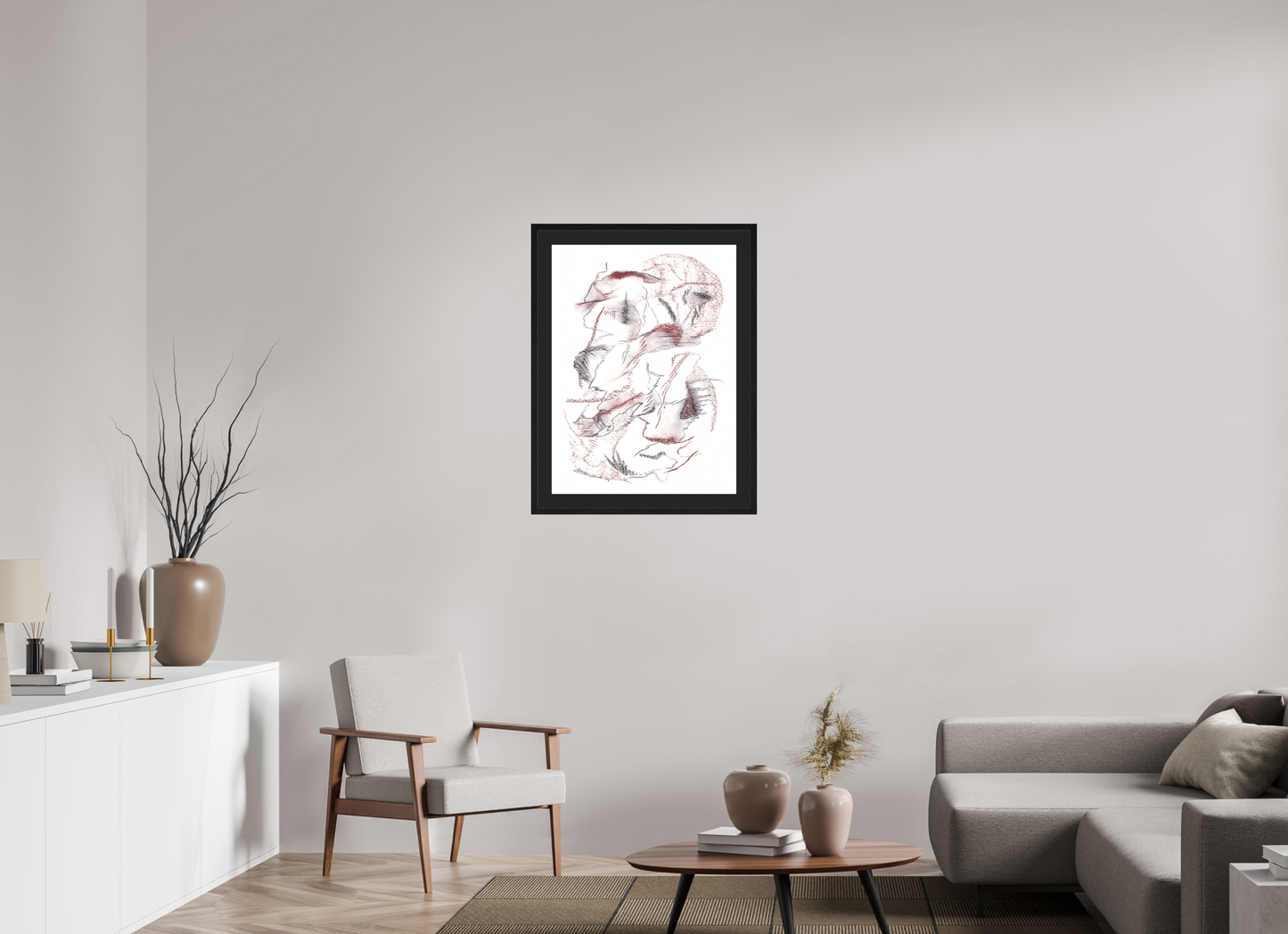 60 x 80,9 cm, Impression d'Art avec Cadre en bois "Chêne noir" et Passe-partout Noir /douter/