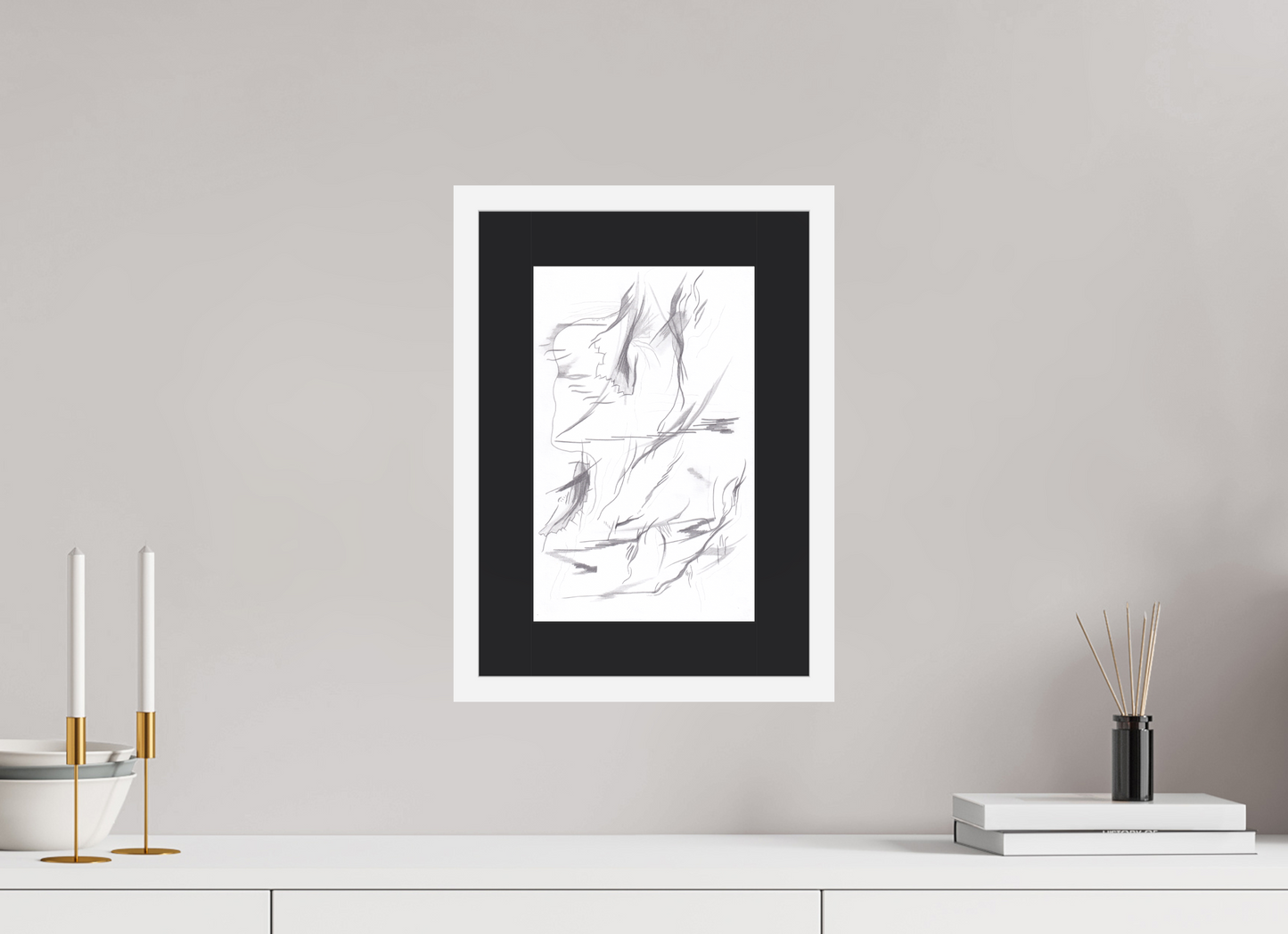 20 x 31,6 cm, Impression d'art avec Cadre en bois "Blanc mat" et Passe-partout Noir Nectar