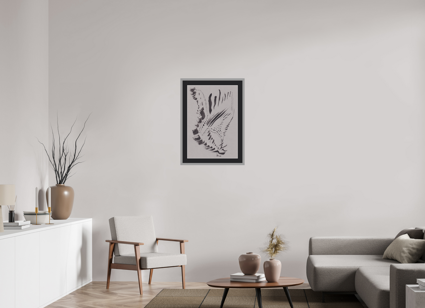 50 x 72,1 cm, Impression d'Art avec Cadre "Gris clair mat" et Passe-partout Noir /re/dire